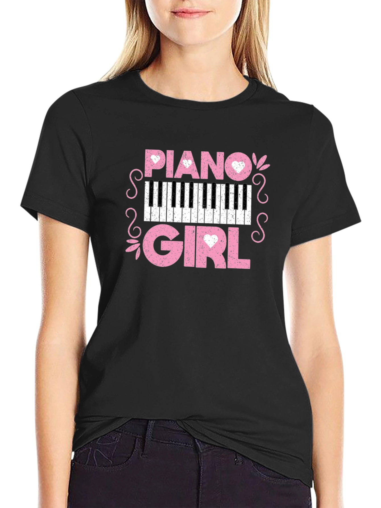 Piano Girl Graphic Tee - Music Lover T-Shirt