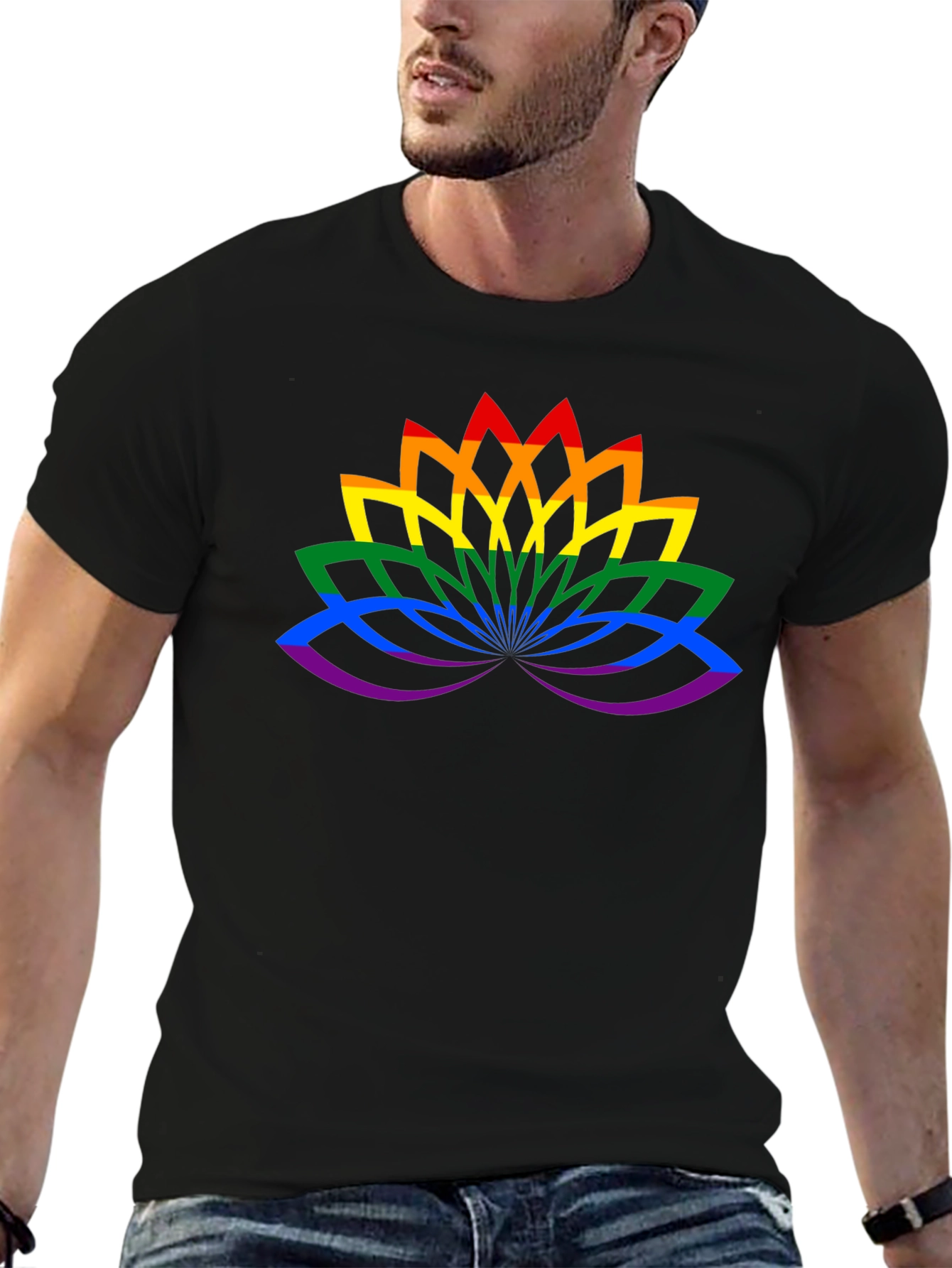 LGBT Pride Lotus Flower Black T-Shirt