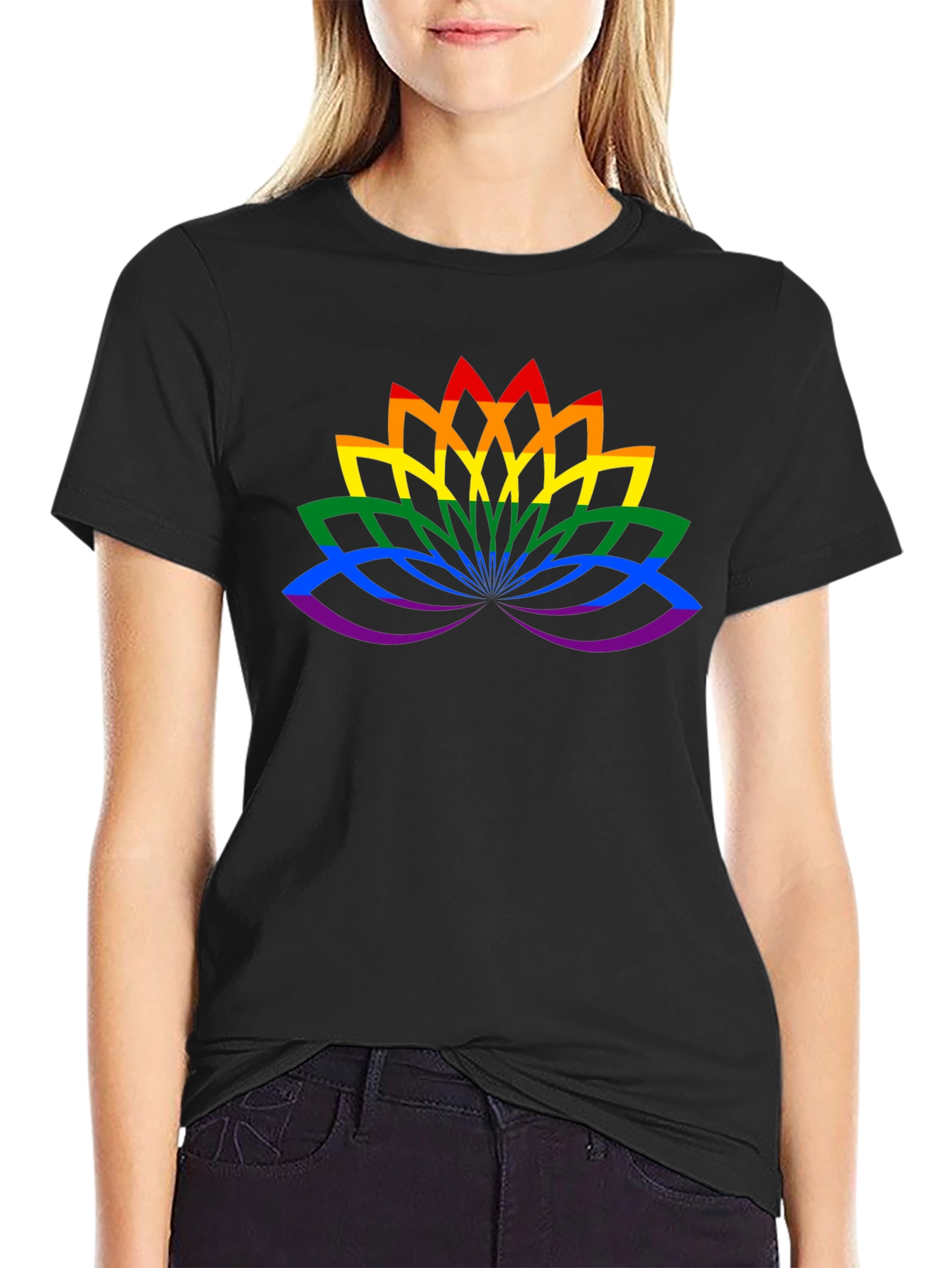 LGBT Pride Lotus Flower Black T-Shirt