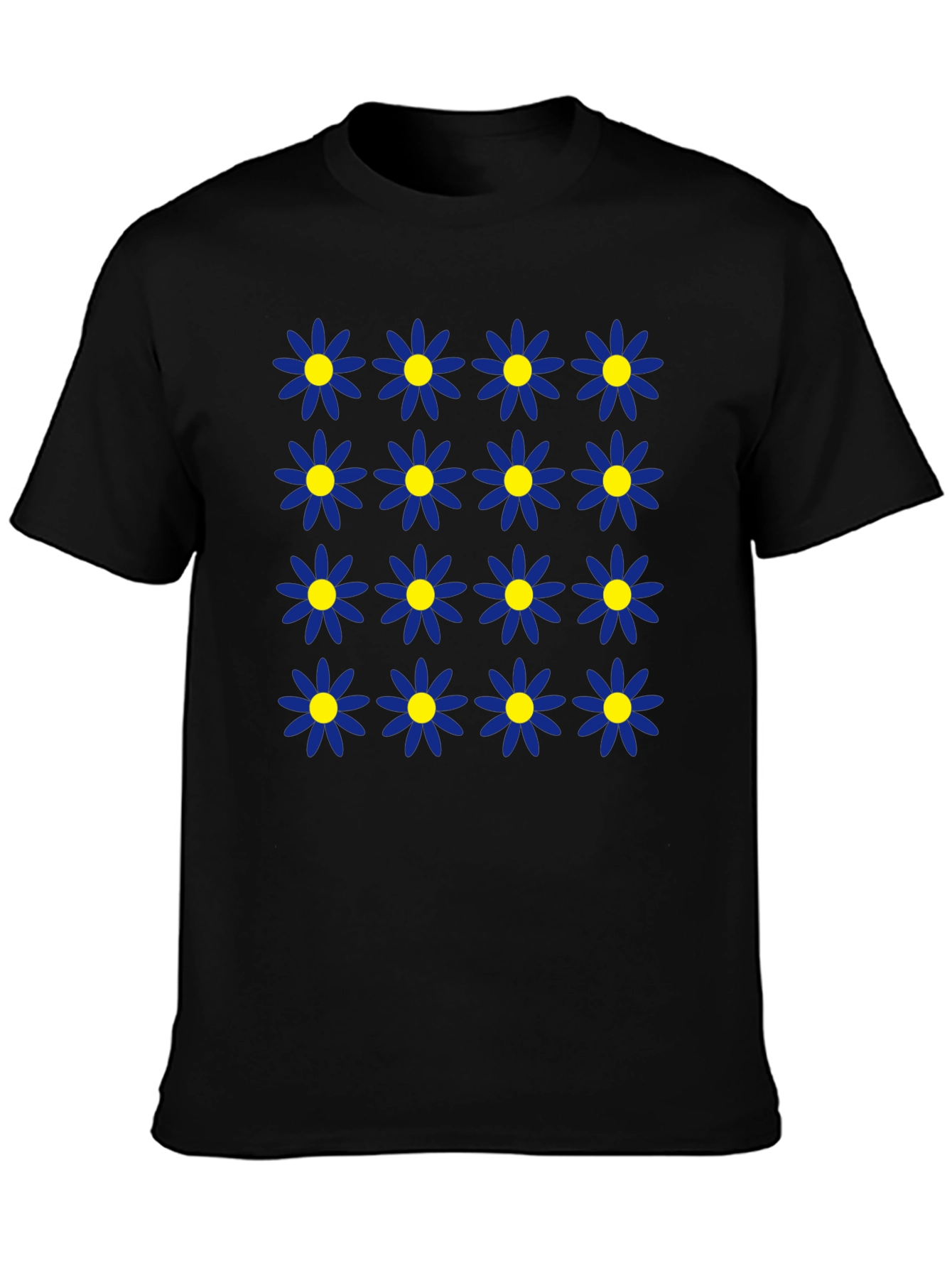 Daisy Pattern Black T-Shirt