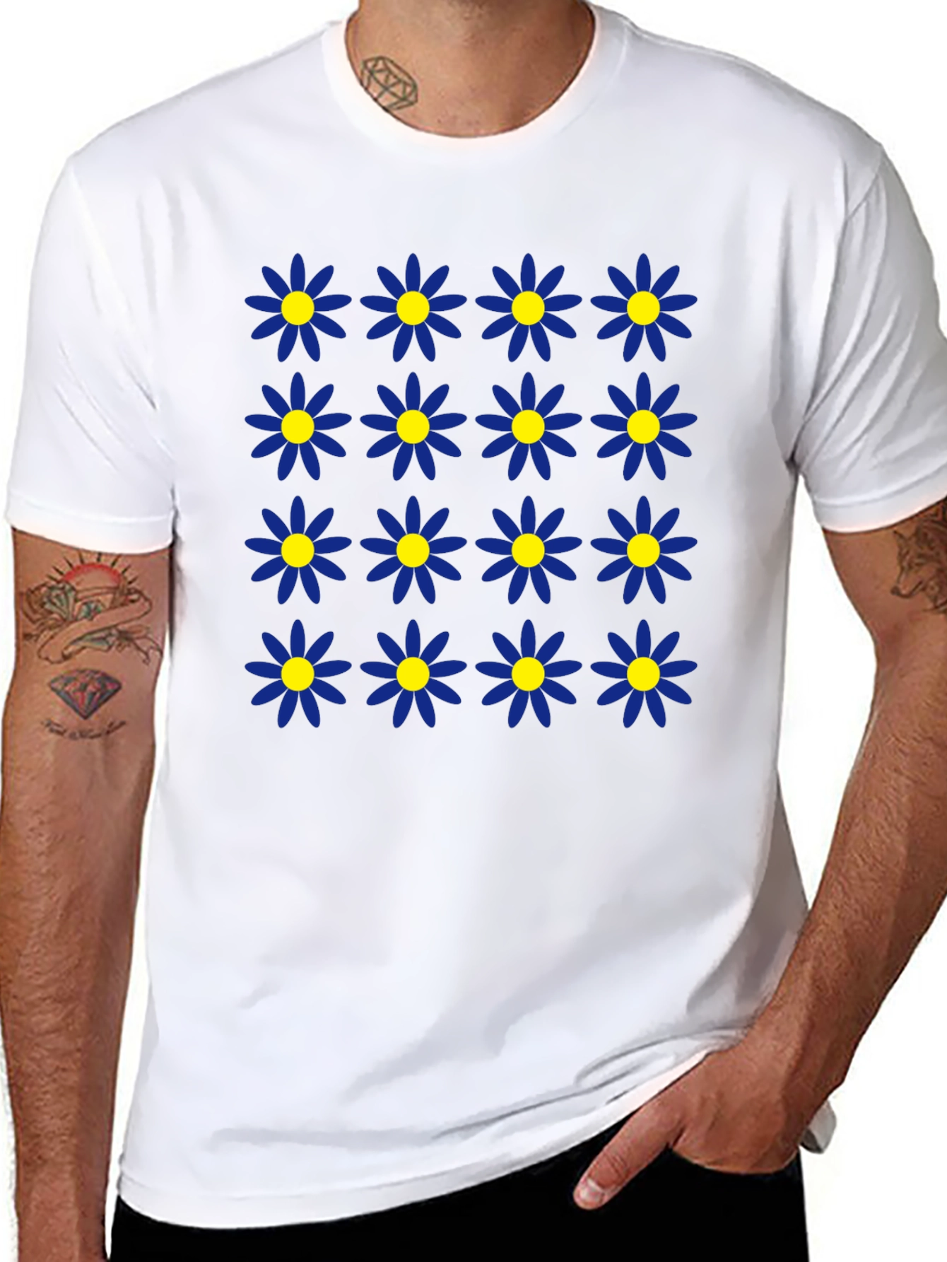 Daisy Pattern Black T-Shirt