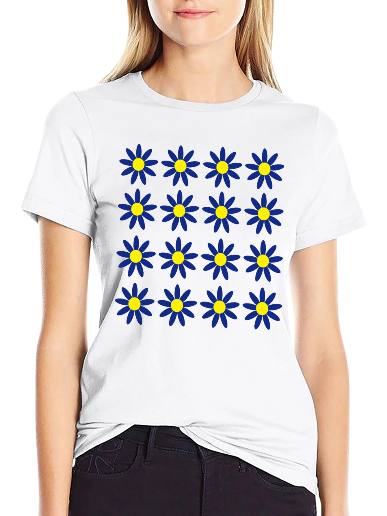Daisy Pattern Black T-Shirt