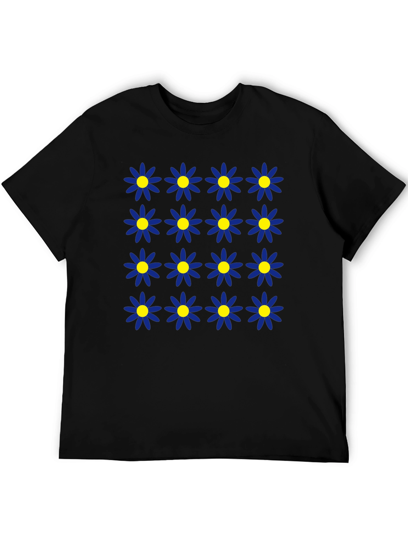 Daisy Pattern Black T-Shirt
