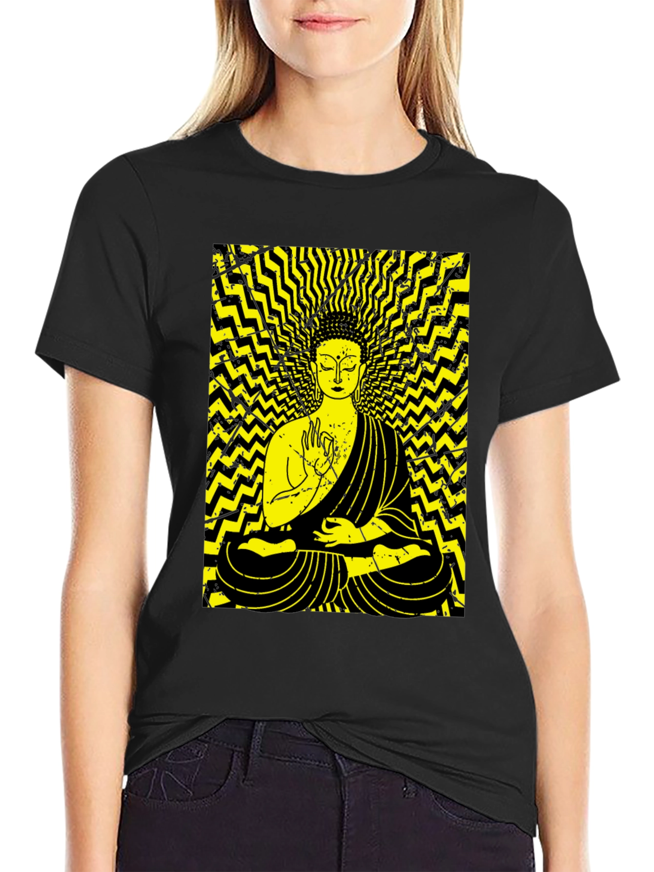 Buddha Graphic Print Black T-Shirt