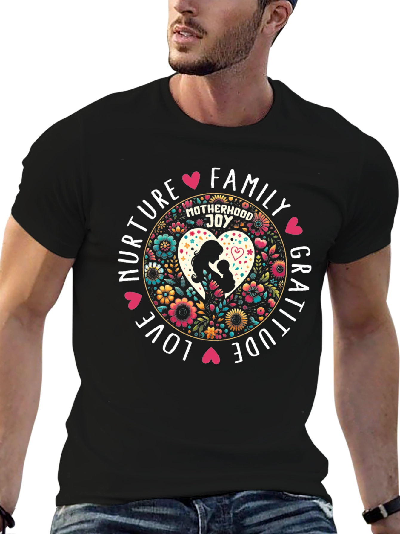 Motherhood Joy Black Graphic T-Shirt