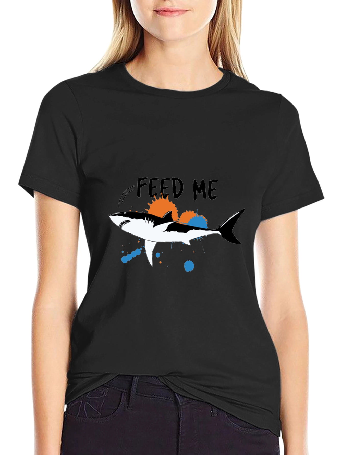 Feed Me Shark Graphic Tee - Mens Black T-Shirt