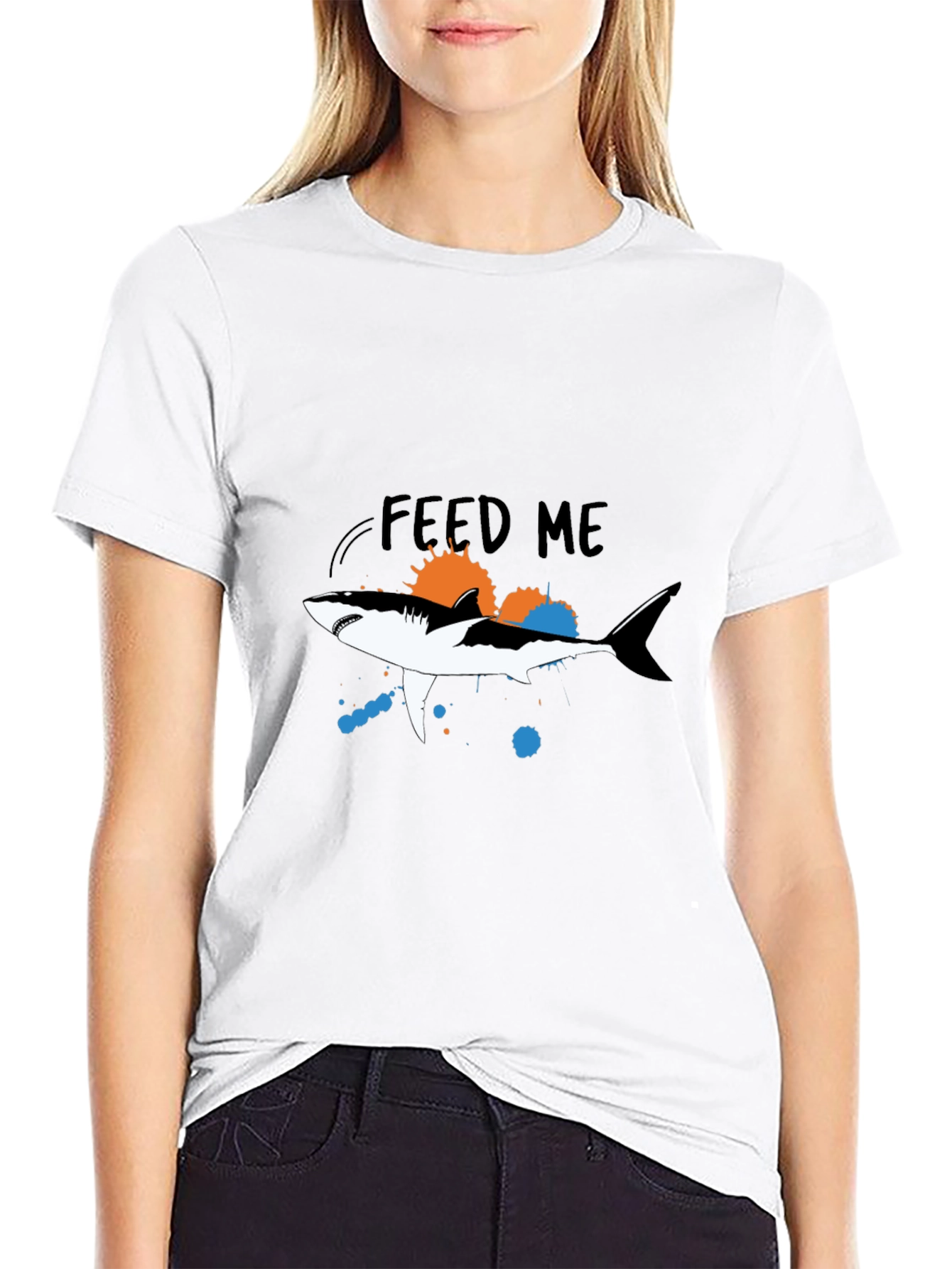 Feed Me Shark Graphic Tee - Mens Black T-Shirt
