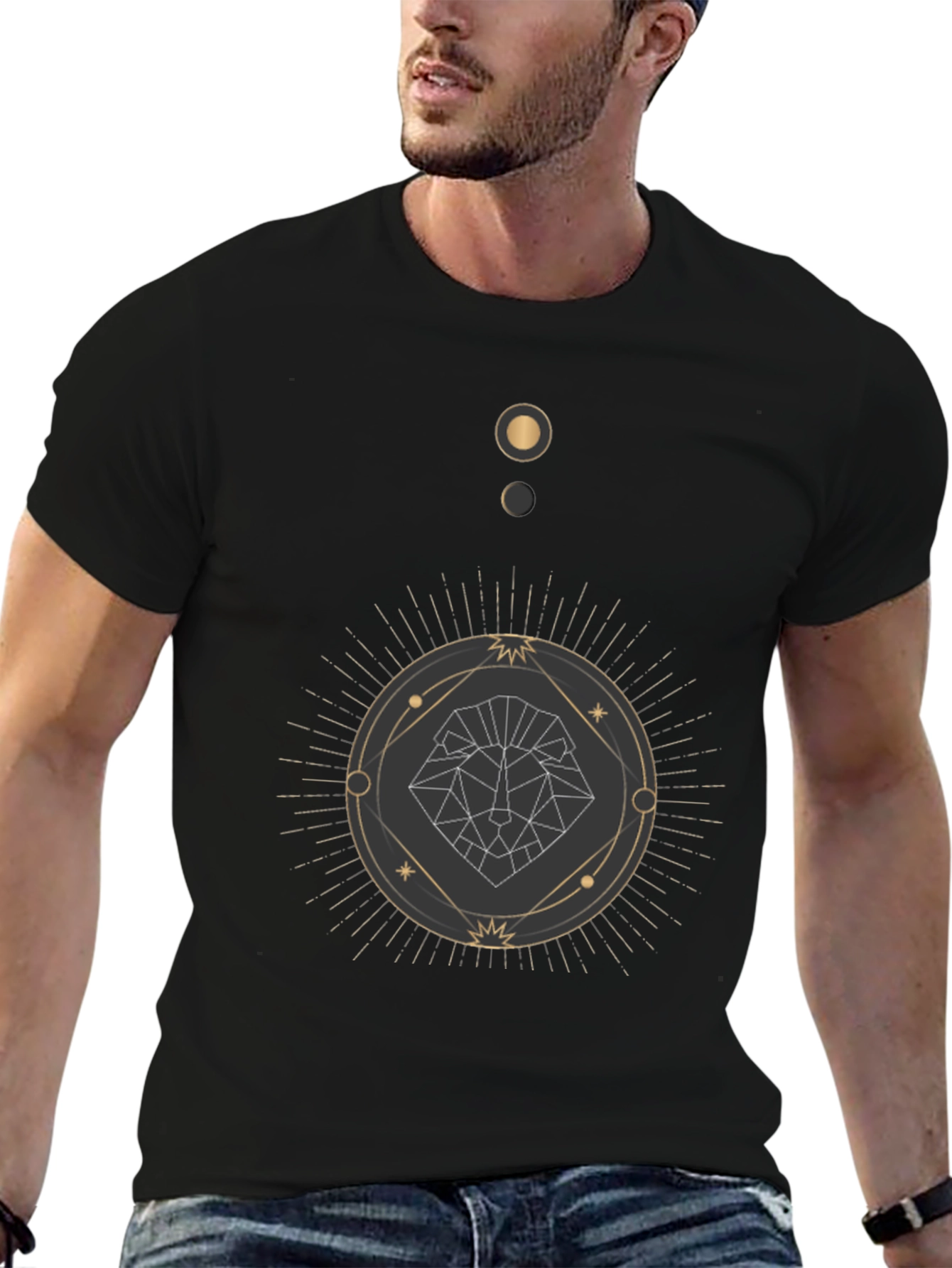Geometric Lion Graphic Black T-Shirt