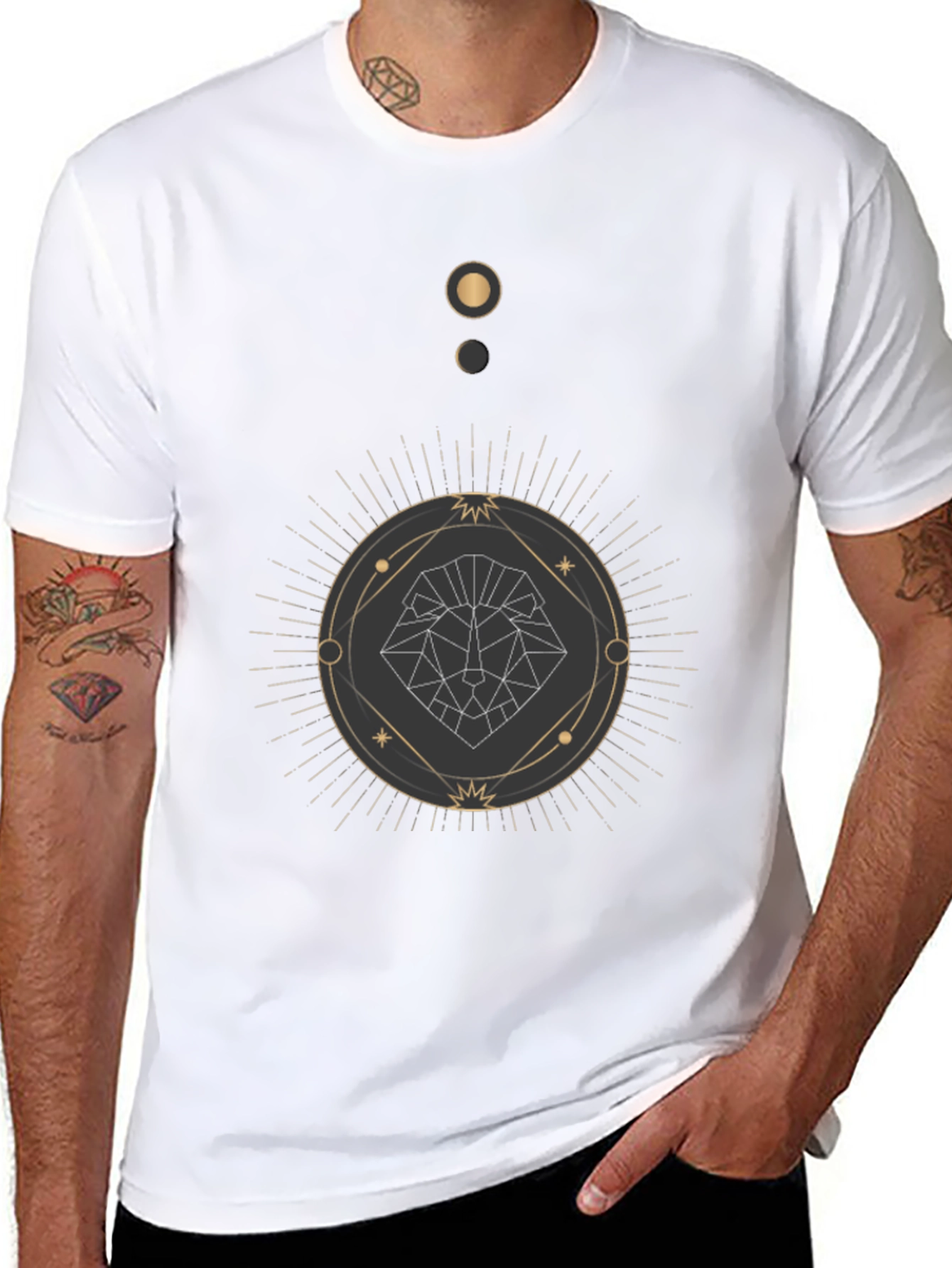 Geometric Lion Graphic Black T-Shirt