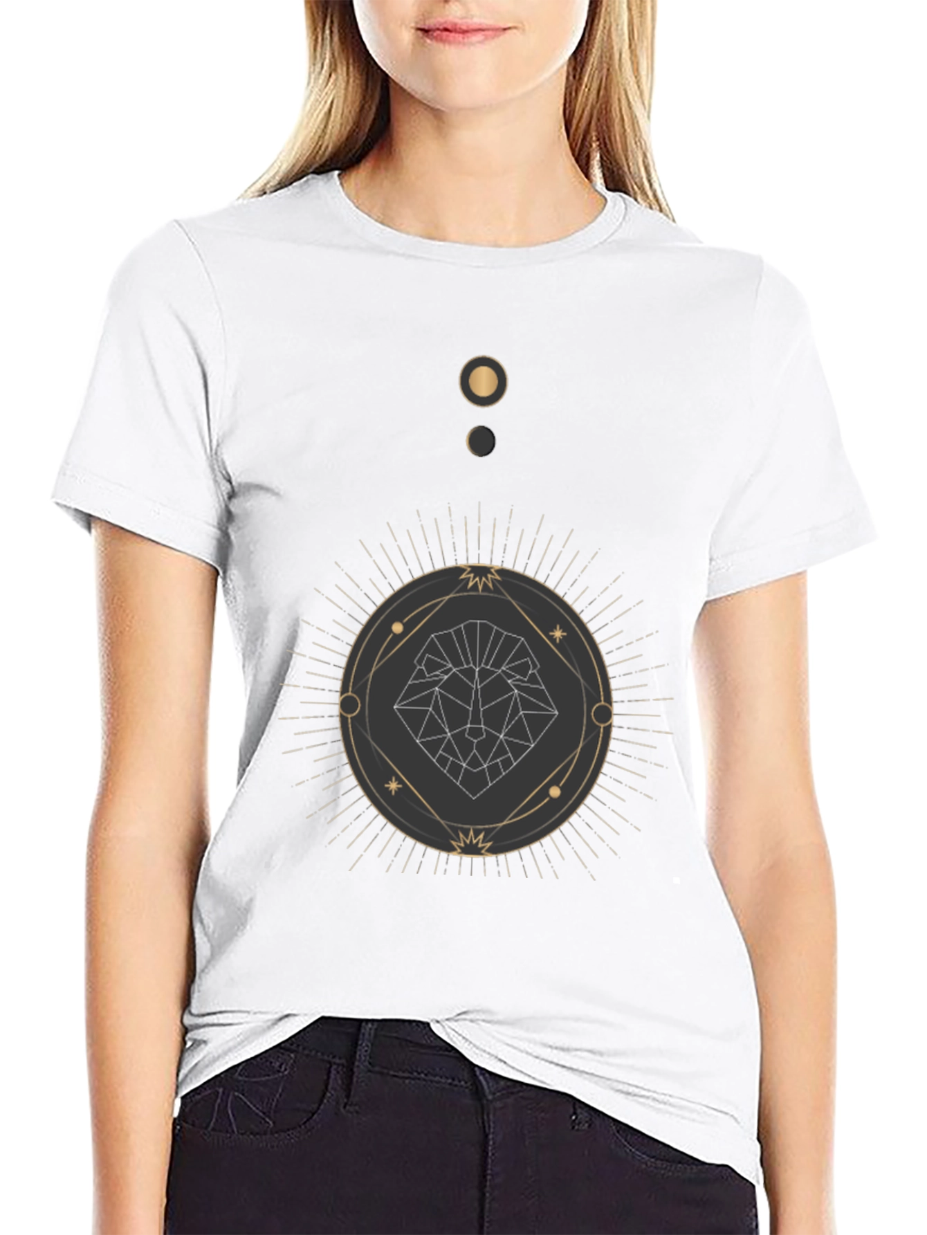 Geometric Lion Graphic Black T-Shirt