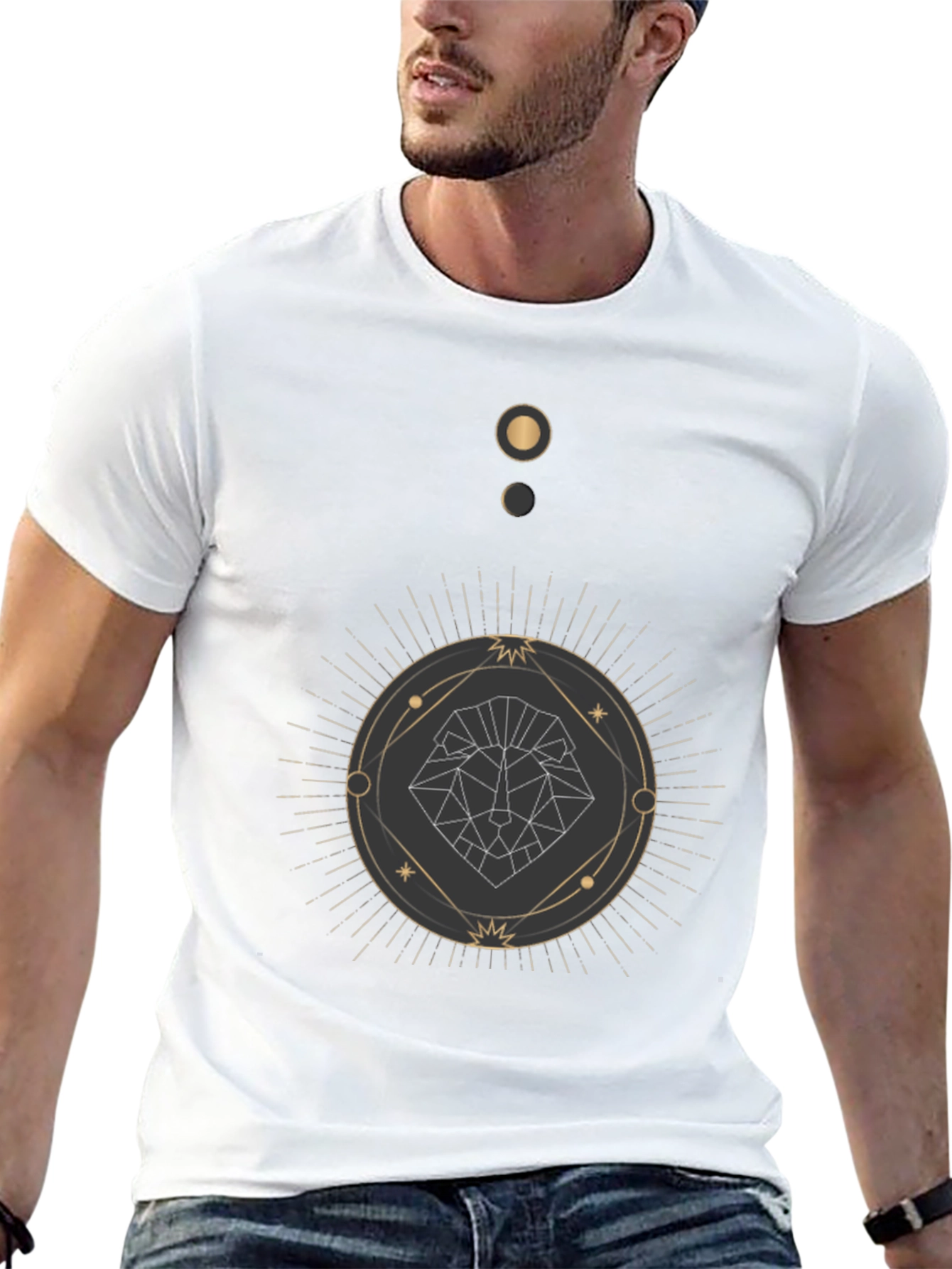 Geometric Lion Graphic Black T-Shirt