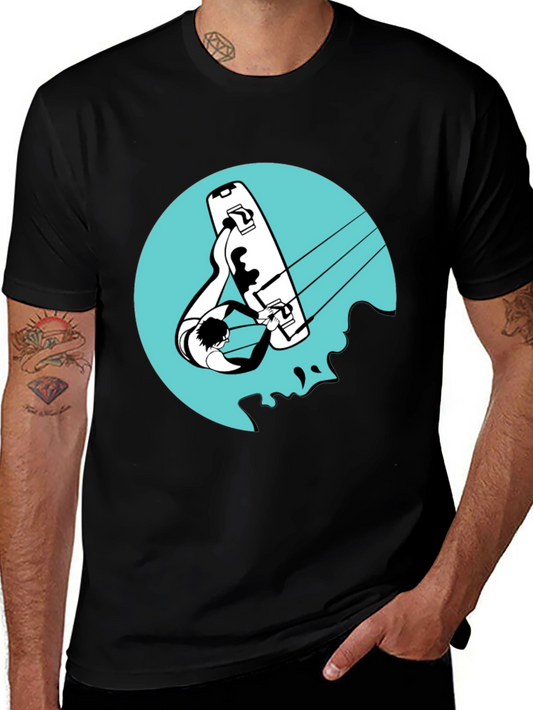Kitesurfing Graphic Tee - Black Cotton T-Shirt