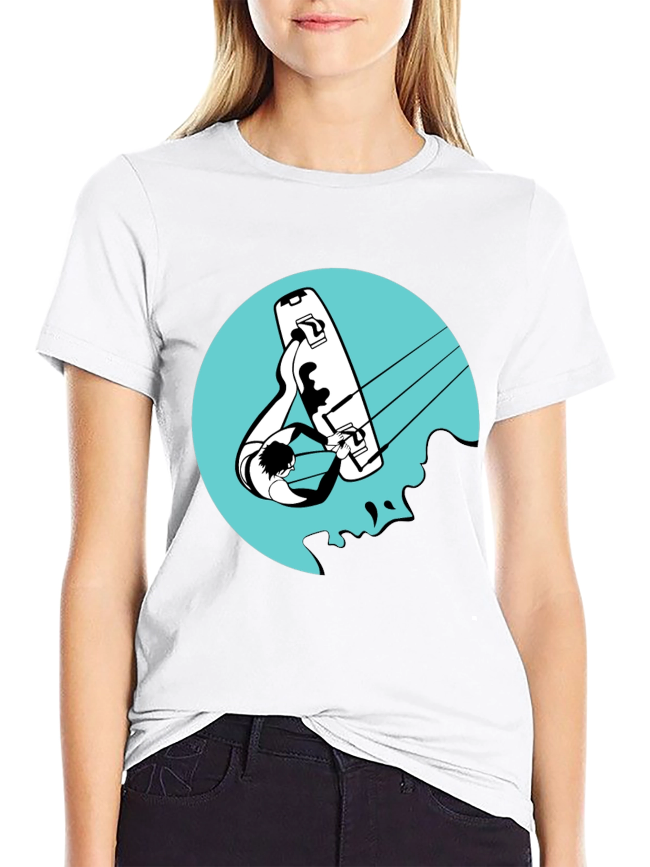Kitesurfing Graphic Tee - Black Cotton T-Shirt