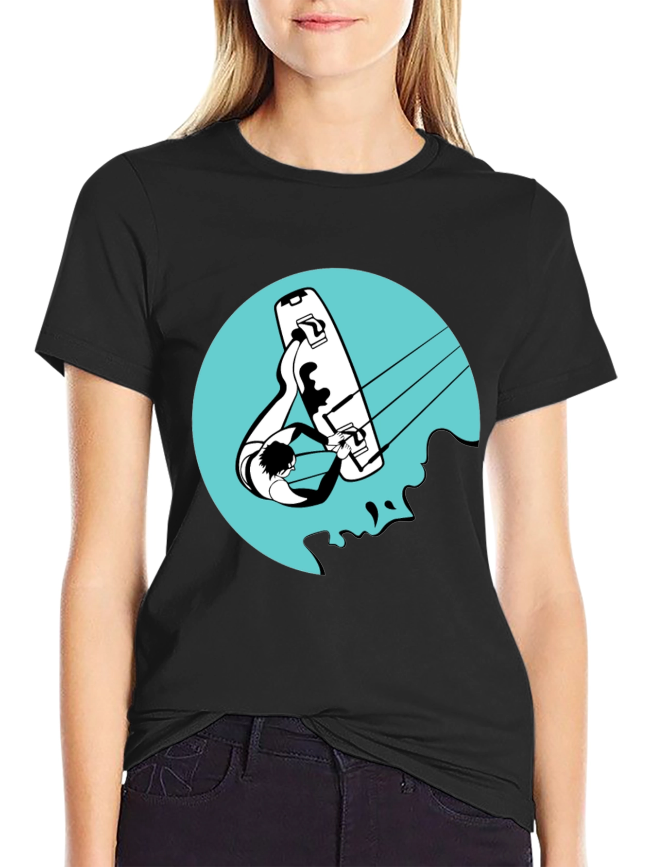 Kitesurfing Graphic Tee - Black Cotton T-Shirt