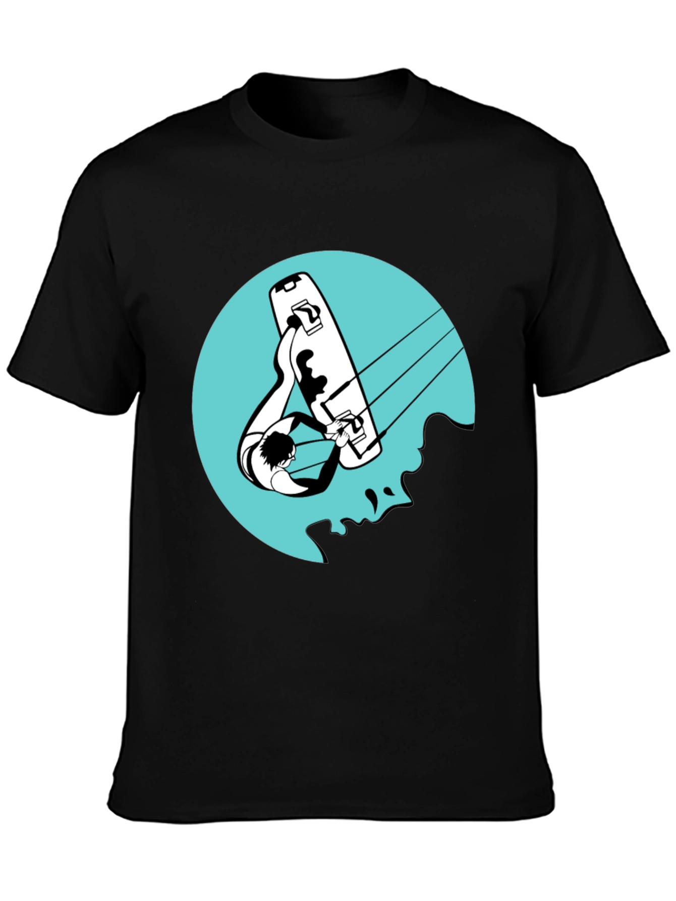 Kitesurfing Graphic Tee - Black Cotton T-Shirt