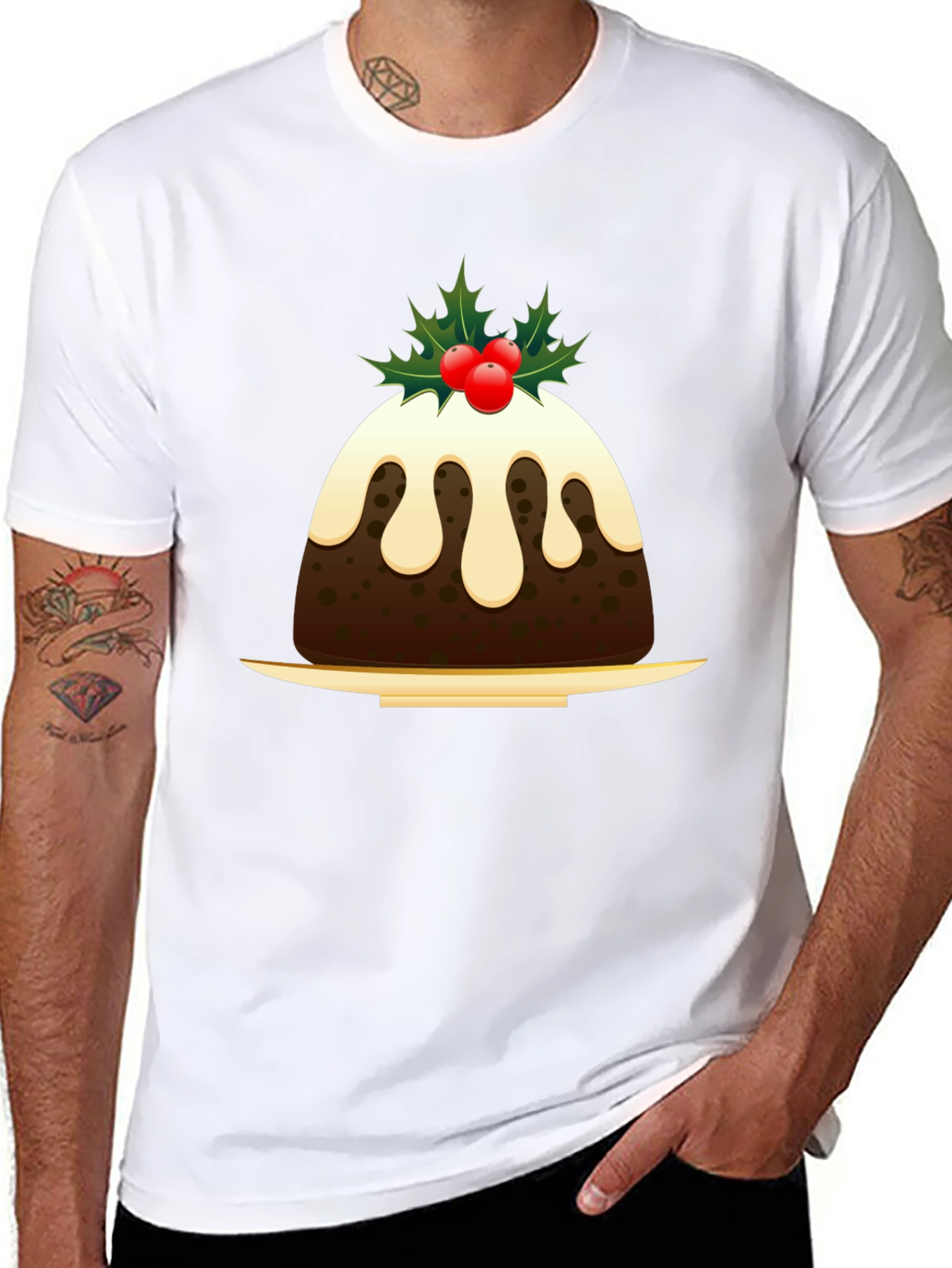 Christmas Pudding Graphic Tee - Holiday Festive Apparel