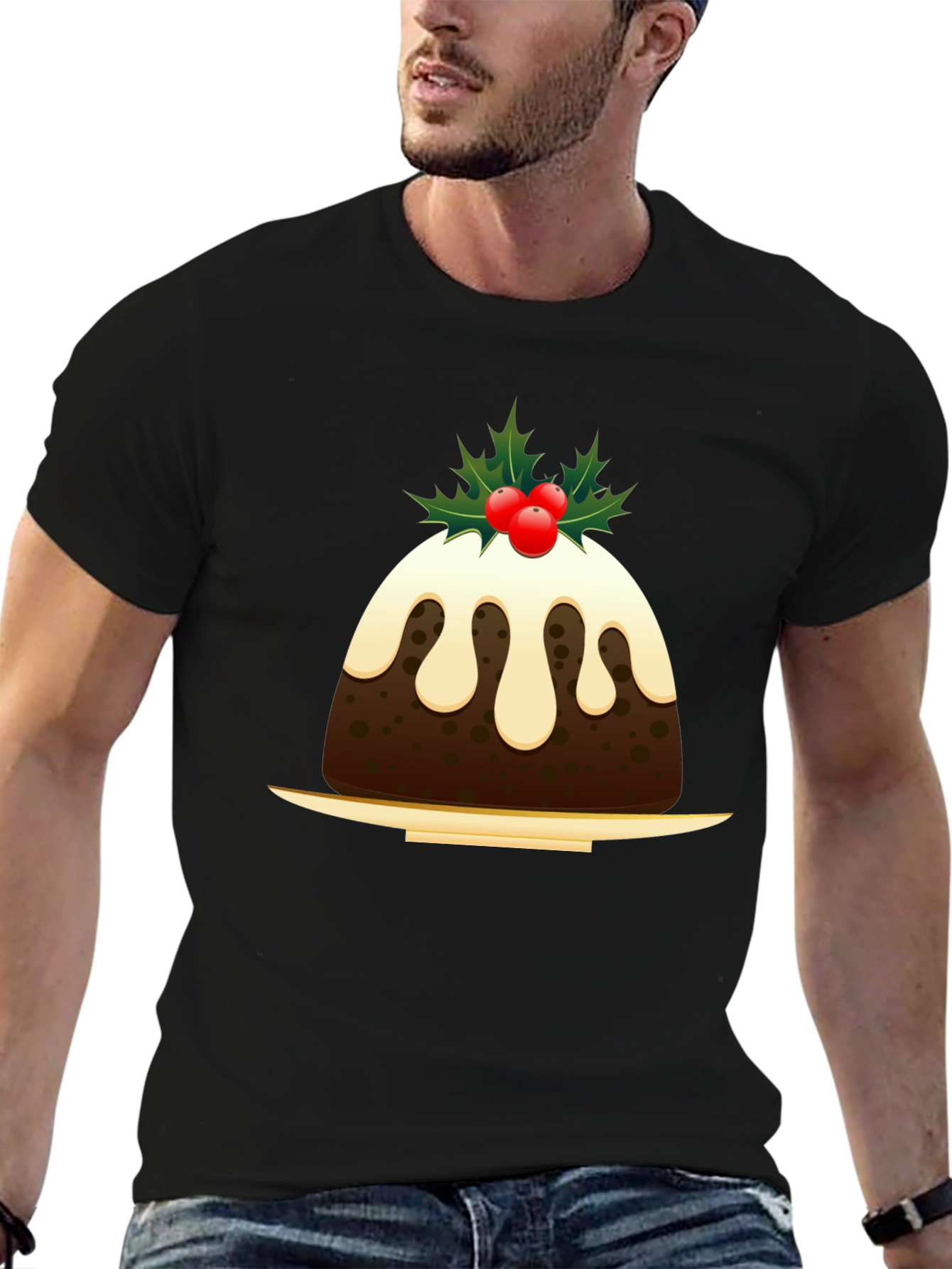 Christmas Pudding Graphic Tee - Holiday Festive Apparel