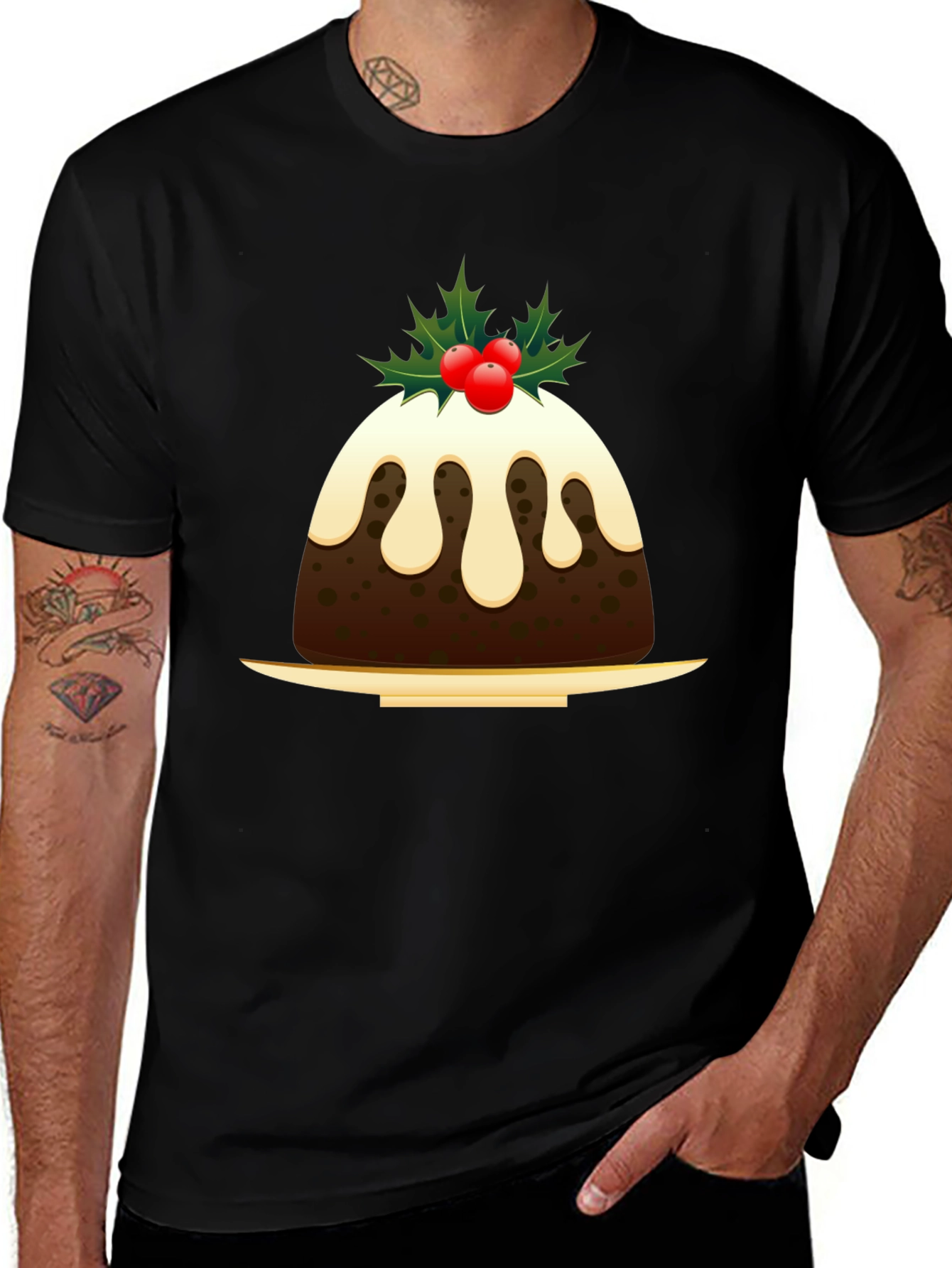 Christmas Pudding Graphic Tee - Holiday Festive Apparel