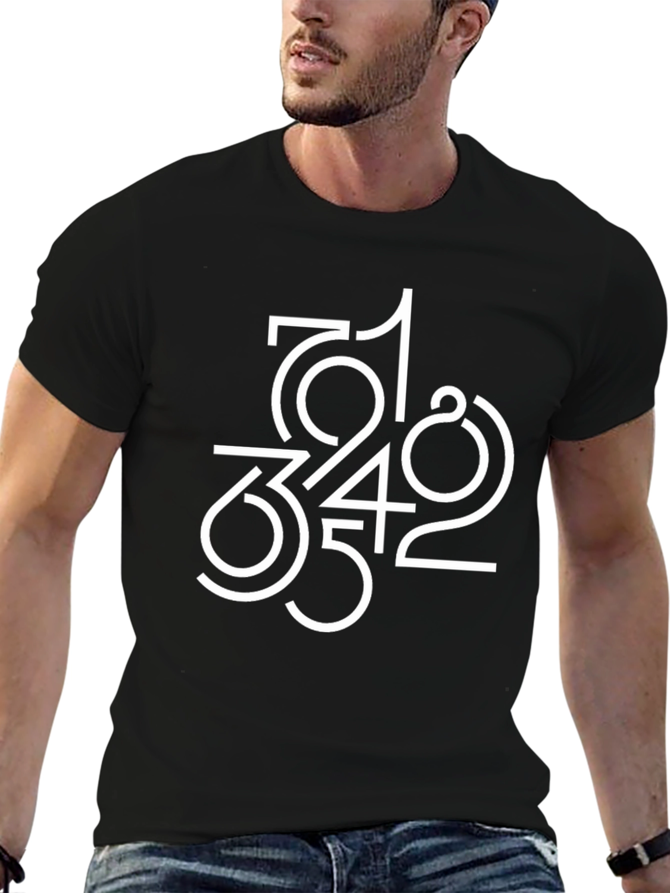 Abstract Number Design Black T-Shirt