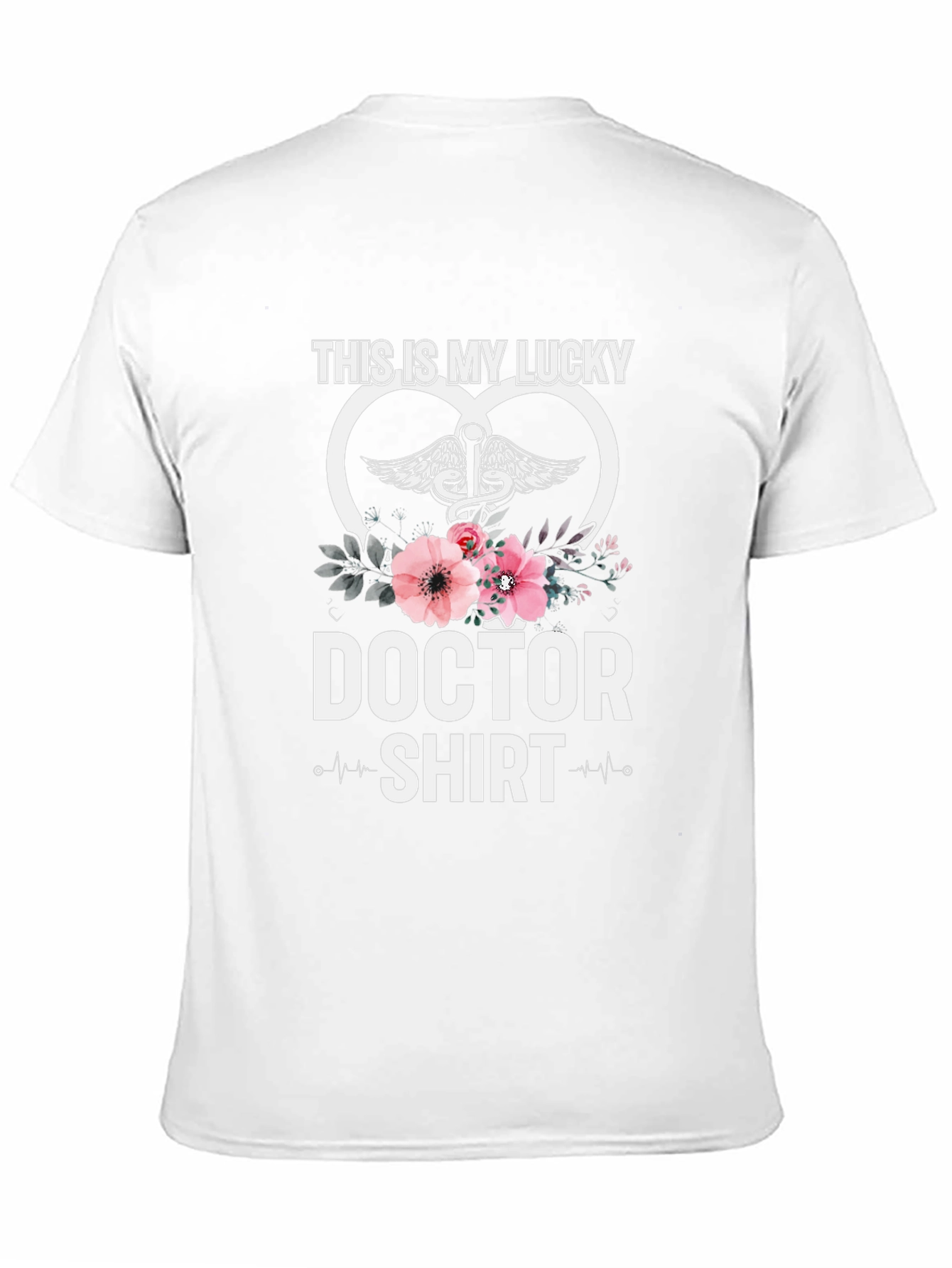 Lucky Doctor T-Shirt: Floral Caduceus Design