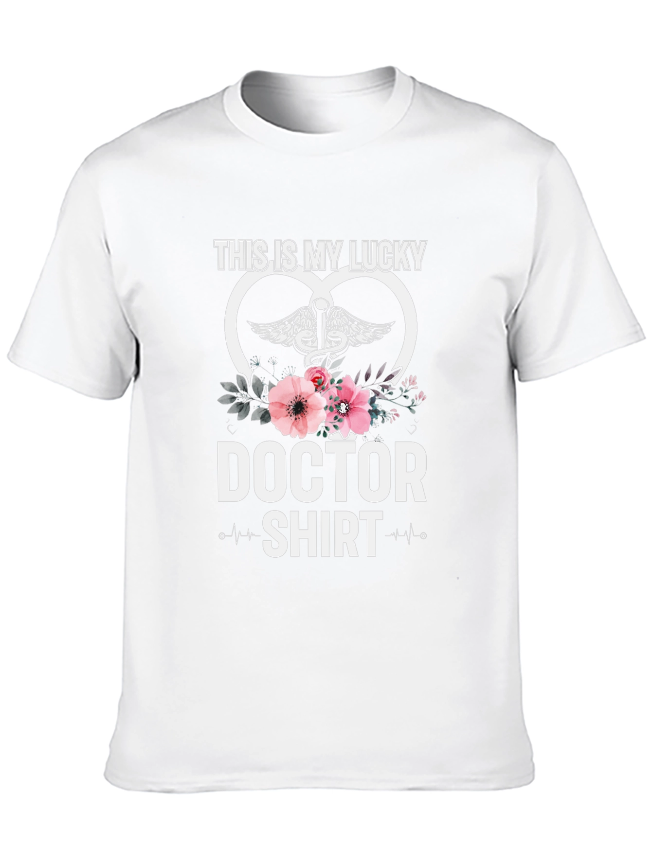 Lucky Doctor T-Shirt: Floral Caduceus Design