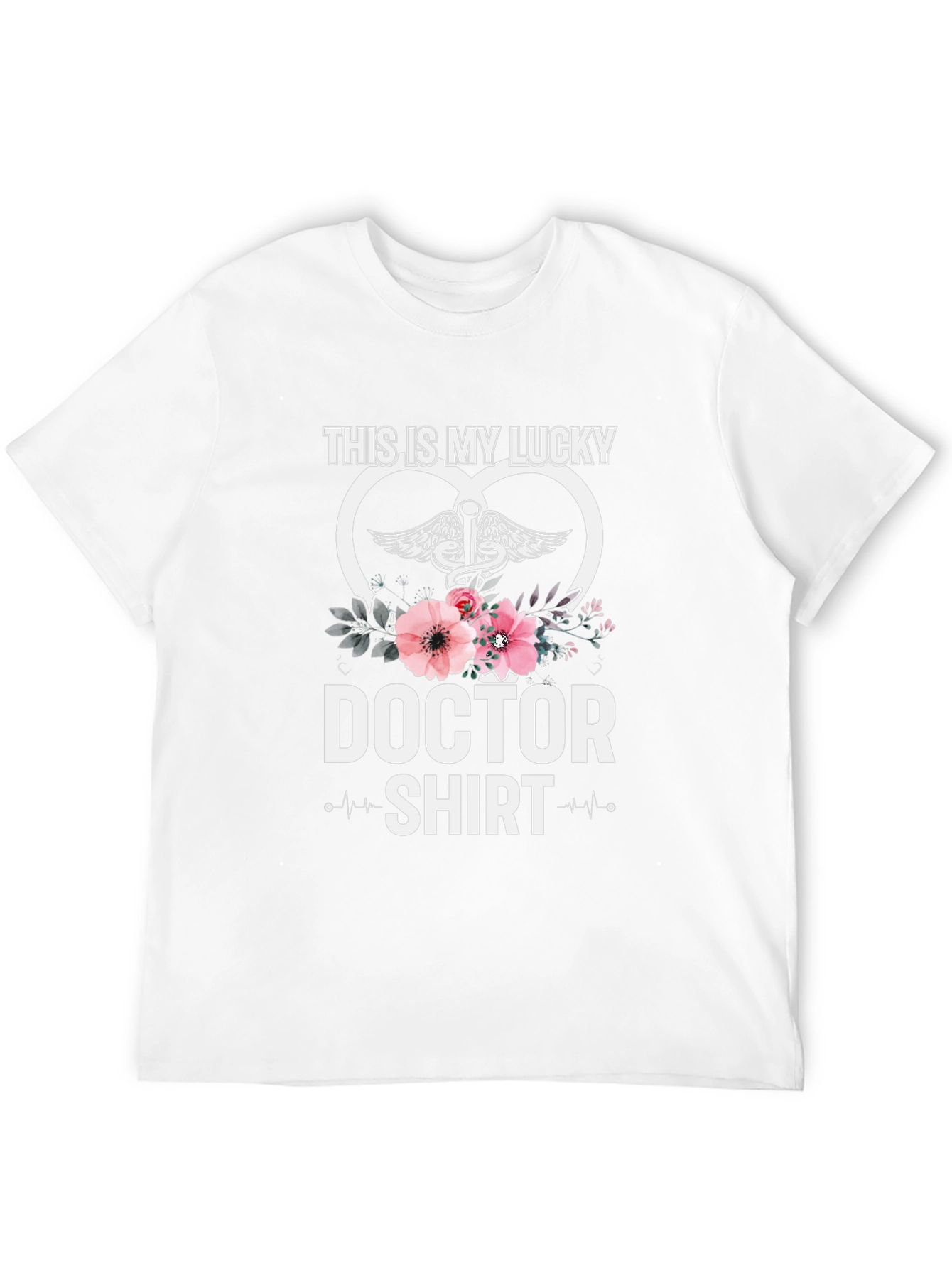 Lucky Doctor T-Shirt: Floral Caduceus Design