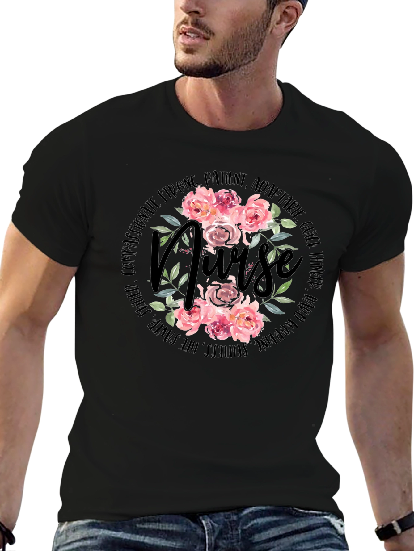 Floral Nurse T-Shirt - Strong Patient Adorable