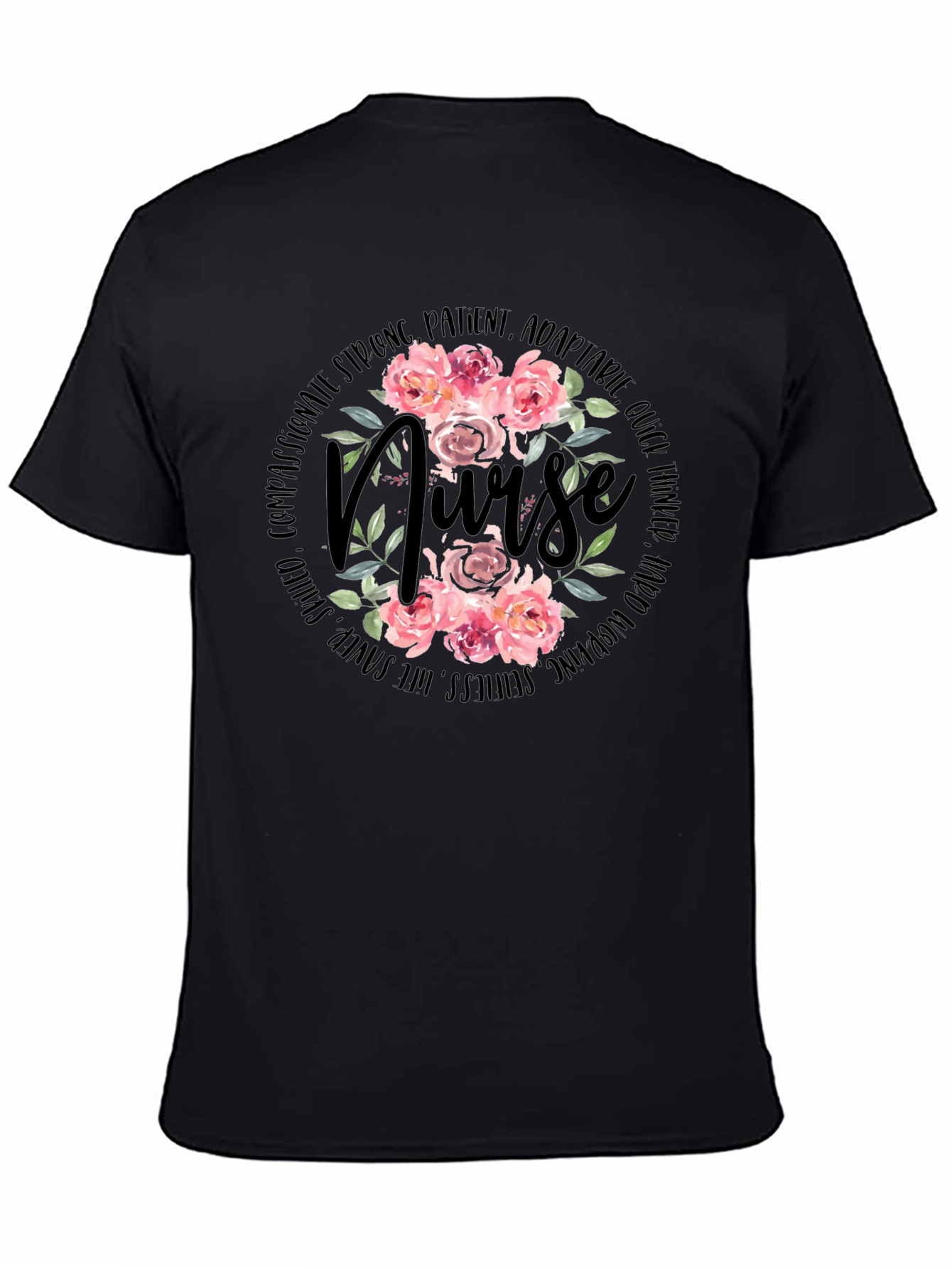 Floral Nurse T-Shirt - Strong Patient Adorable
