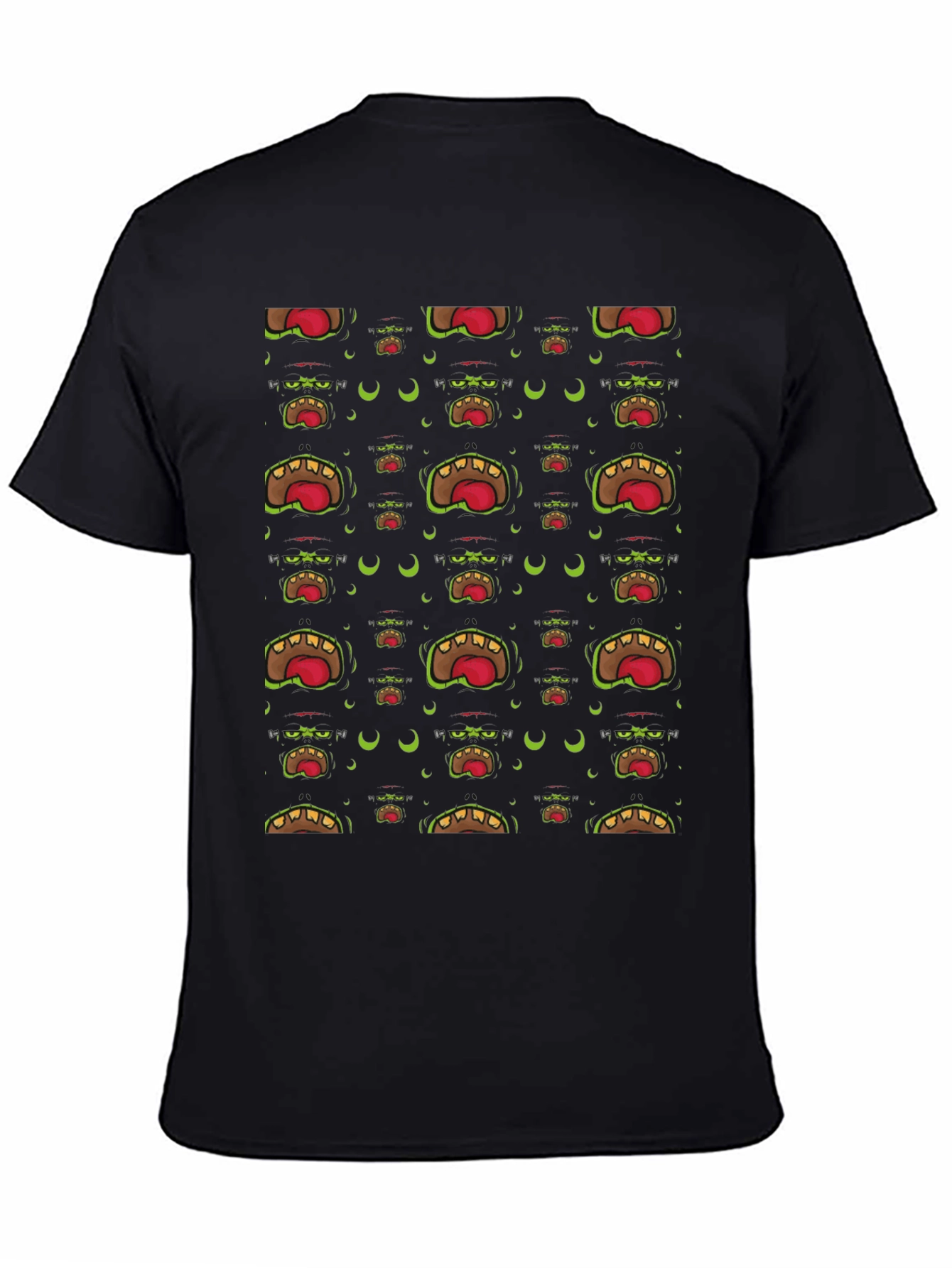 Monster Mouth Patterned Black T-Shirt