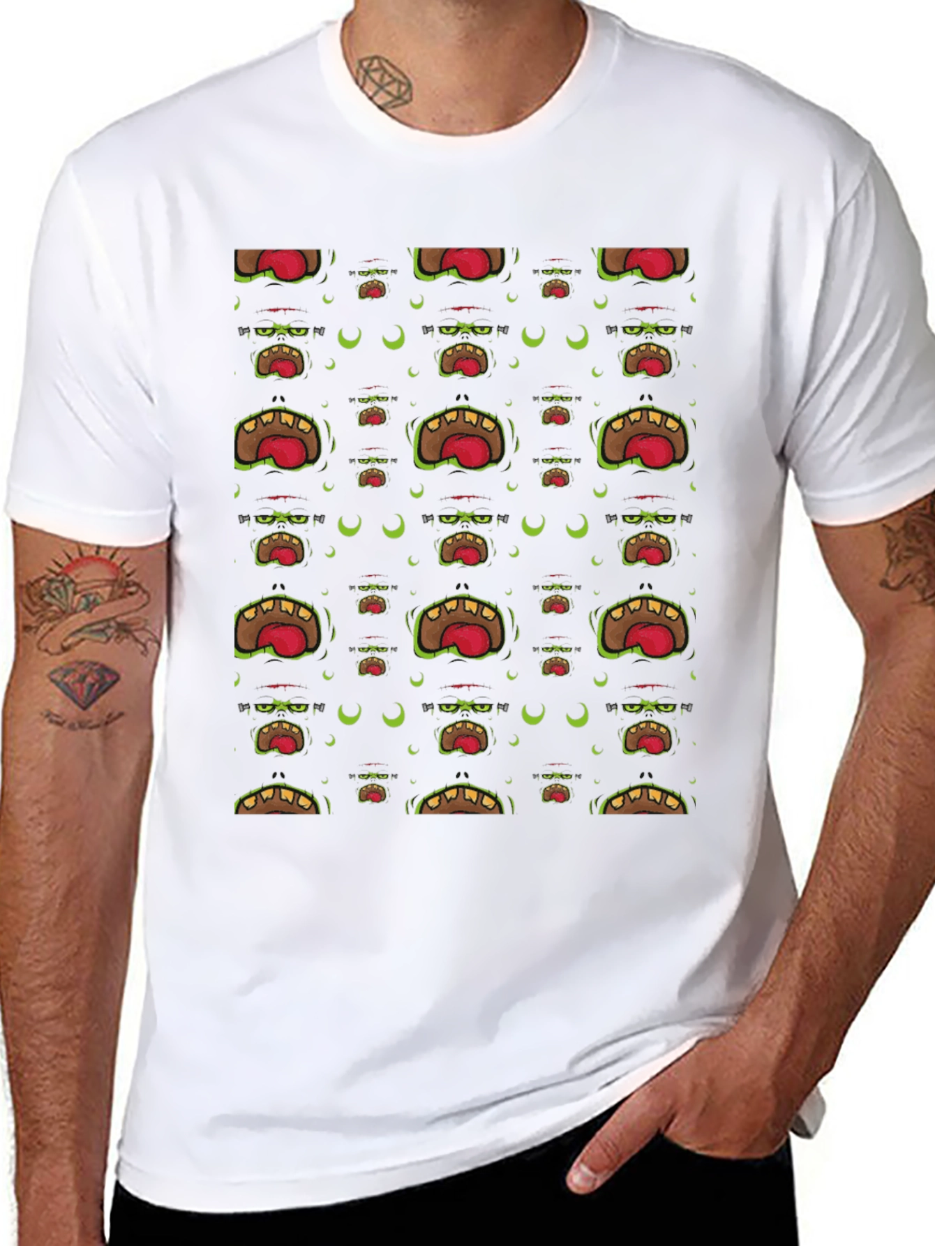 Monster Mouth Patterned Black T-Shirt