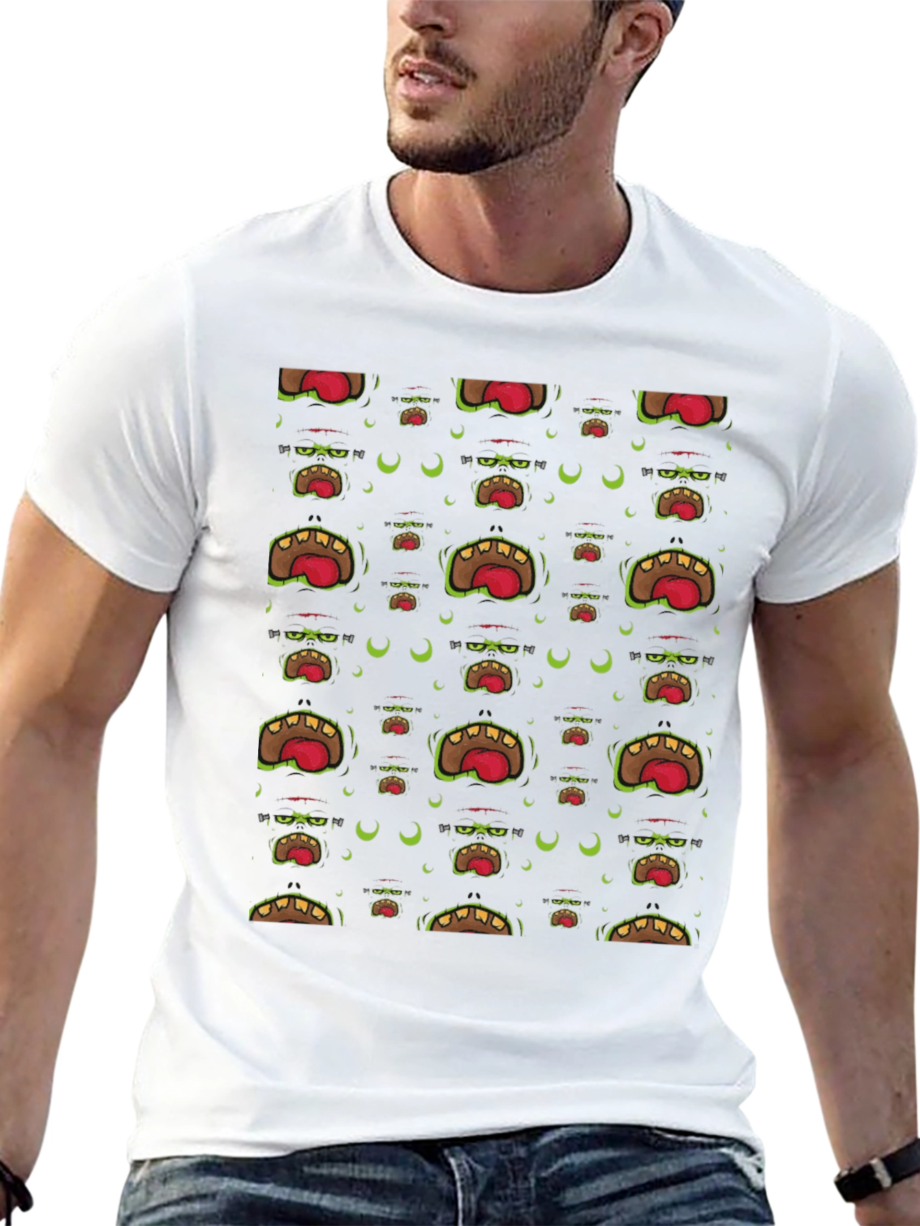 Monster Mouth Patterned Black T-Shirt