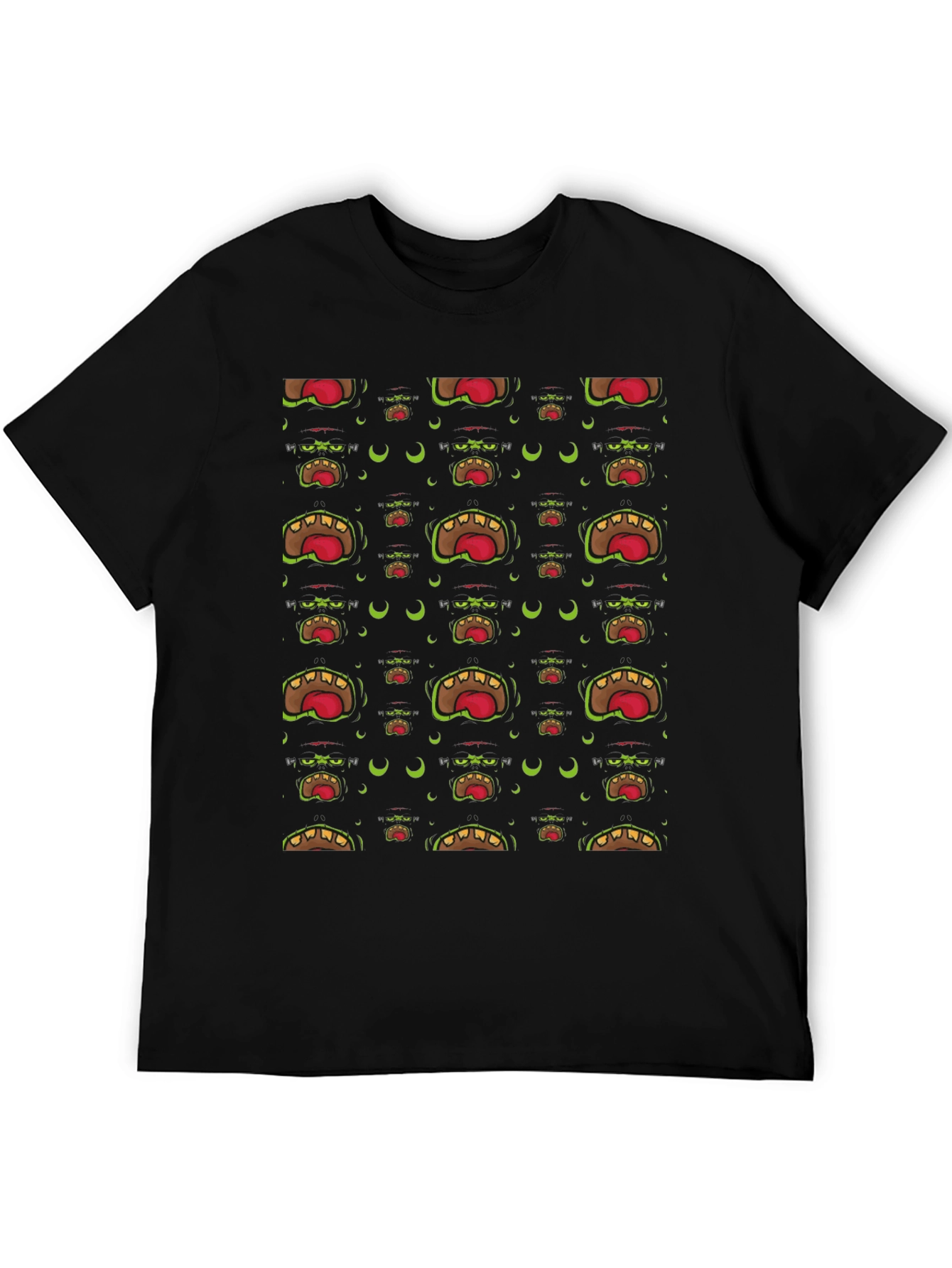 Monster Mouth Patterned Black T-Shirt