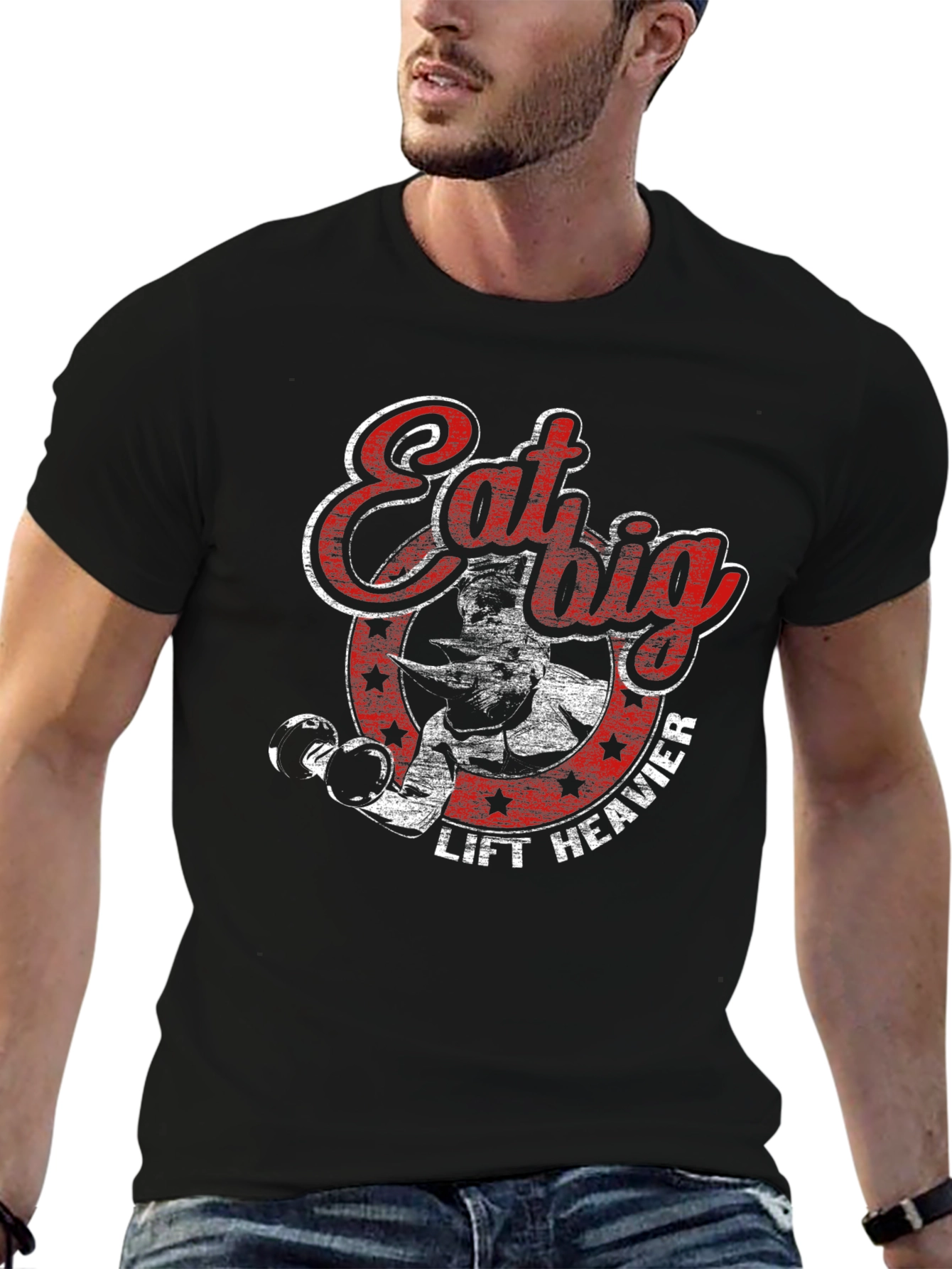 Eat Big Lift Heavier T-Shirt Gym Motivation