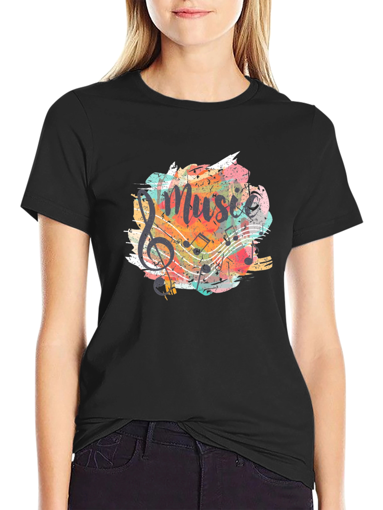 Music Graphic Tee - Black Cotton T-Shirt