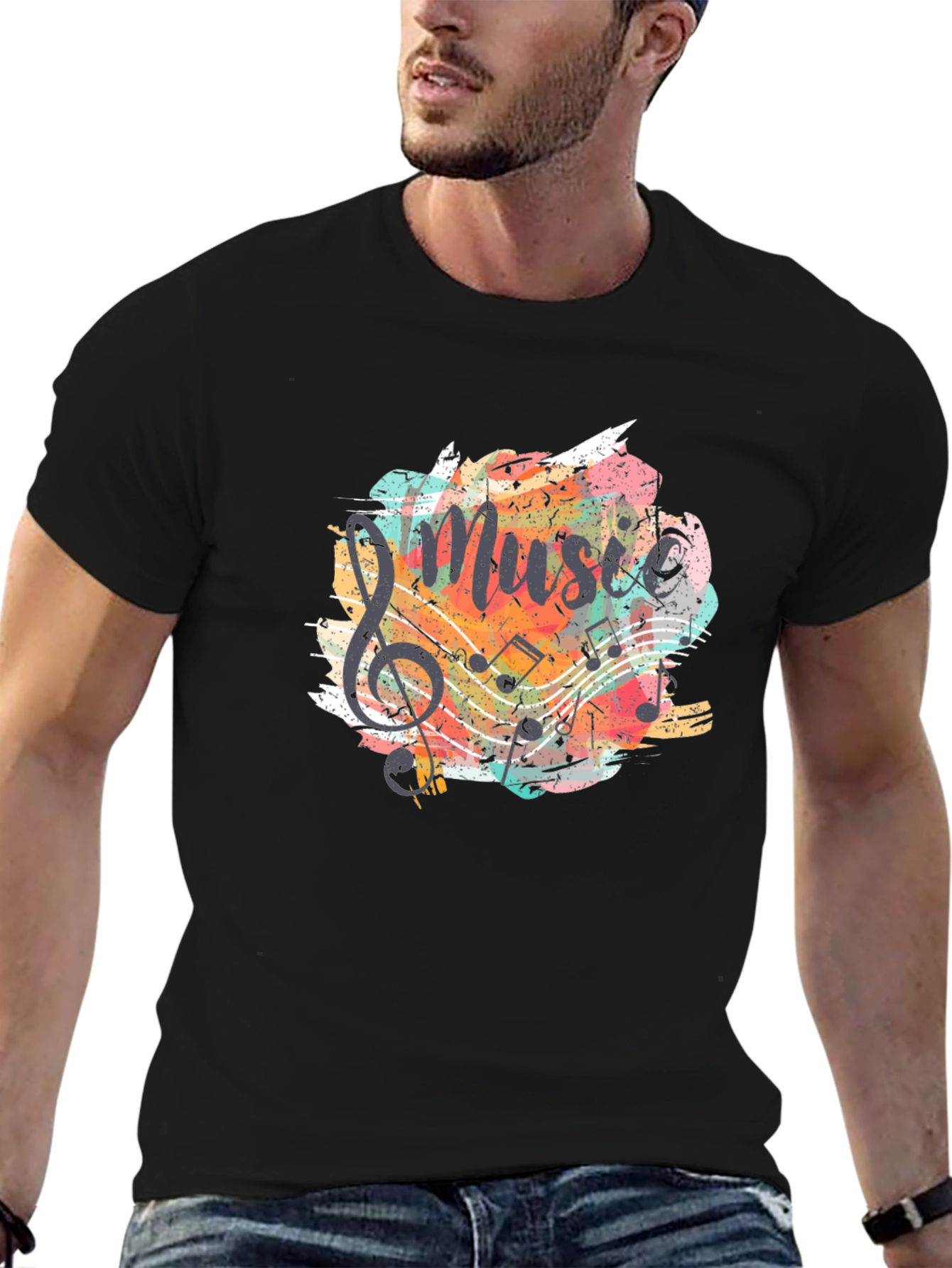 Music Graphic Tee - Black Cotton T-Shirt