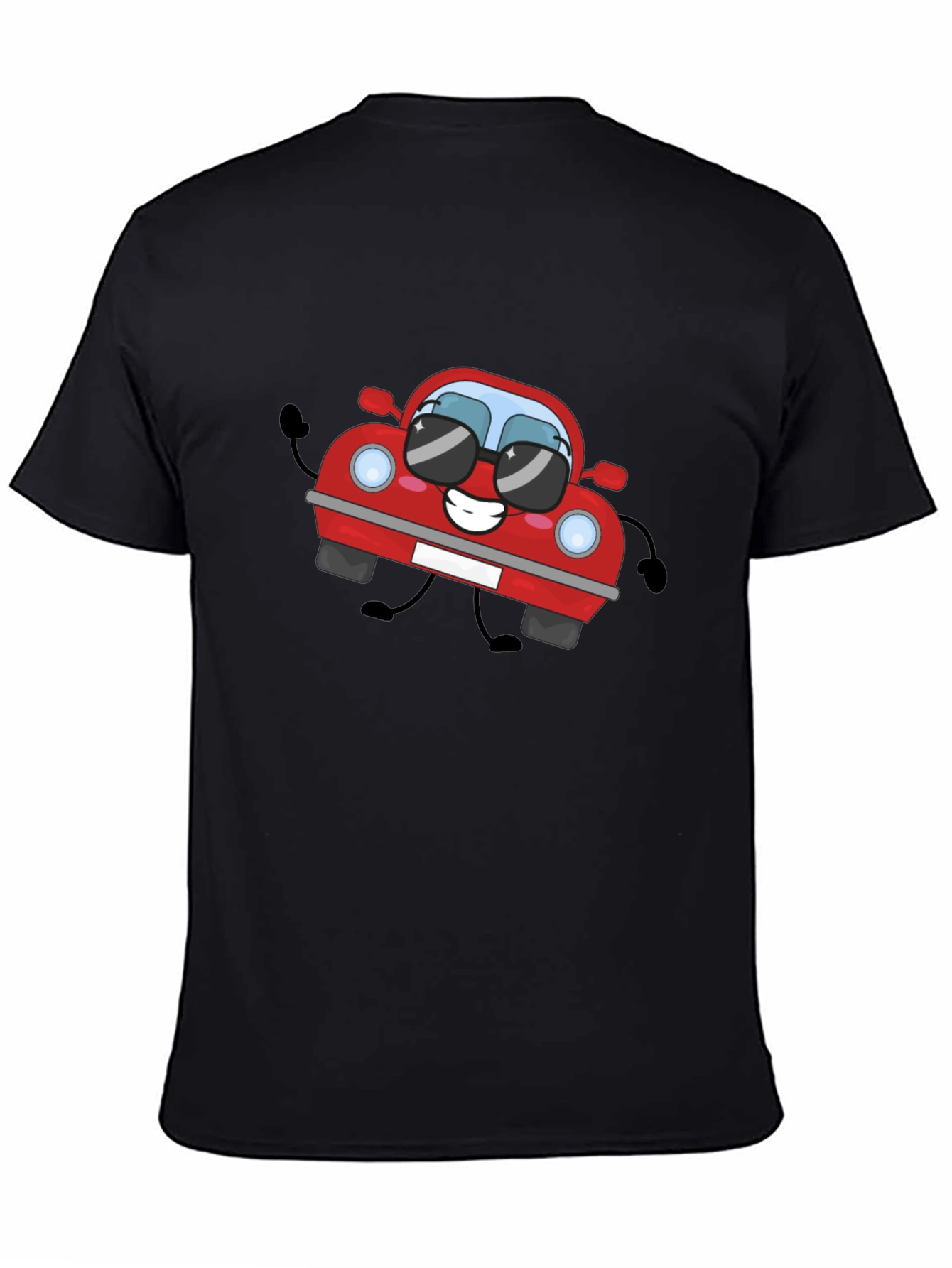 Cartoon Car Graphic T-Shirt - Black Cotton Tee