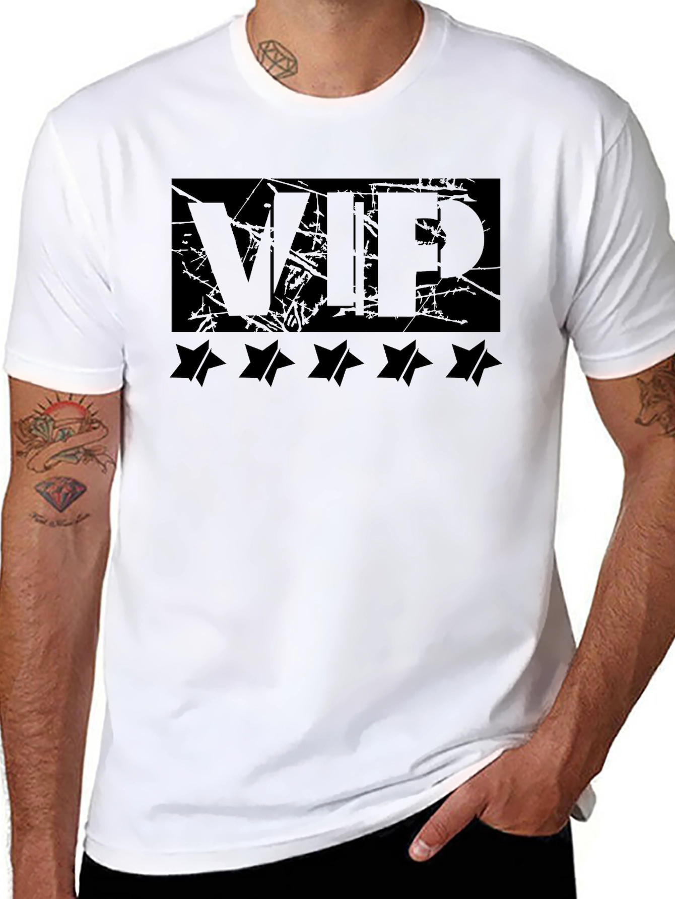 VIP Black Graphic Tee with Star Design
