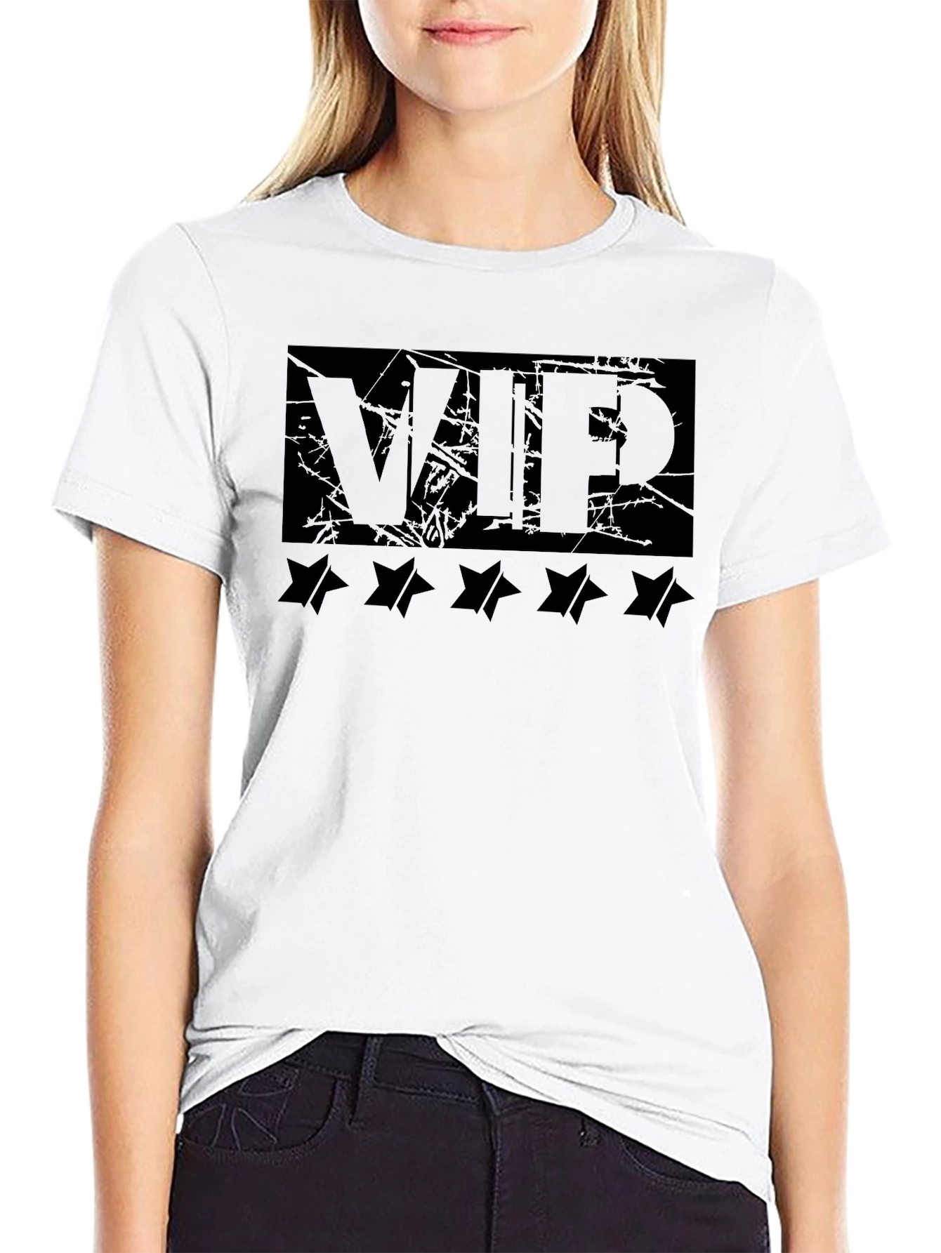 VIP Black Graphic Tee with Star Design