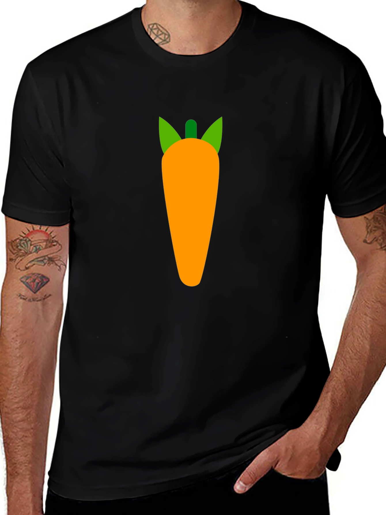 Carrot Graphic Tee - Black Cotton Casual Shirt