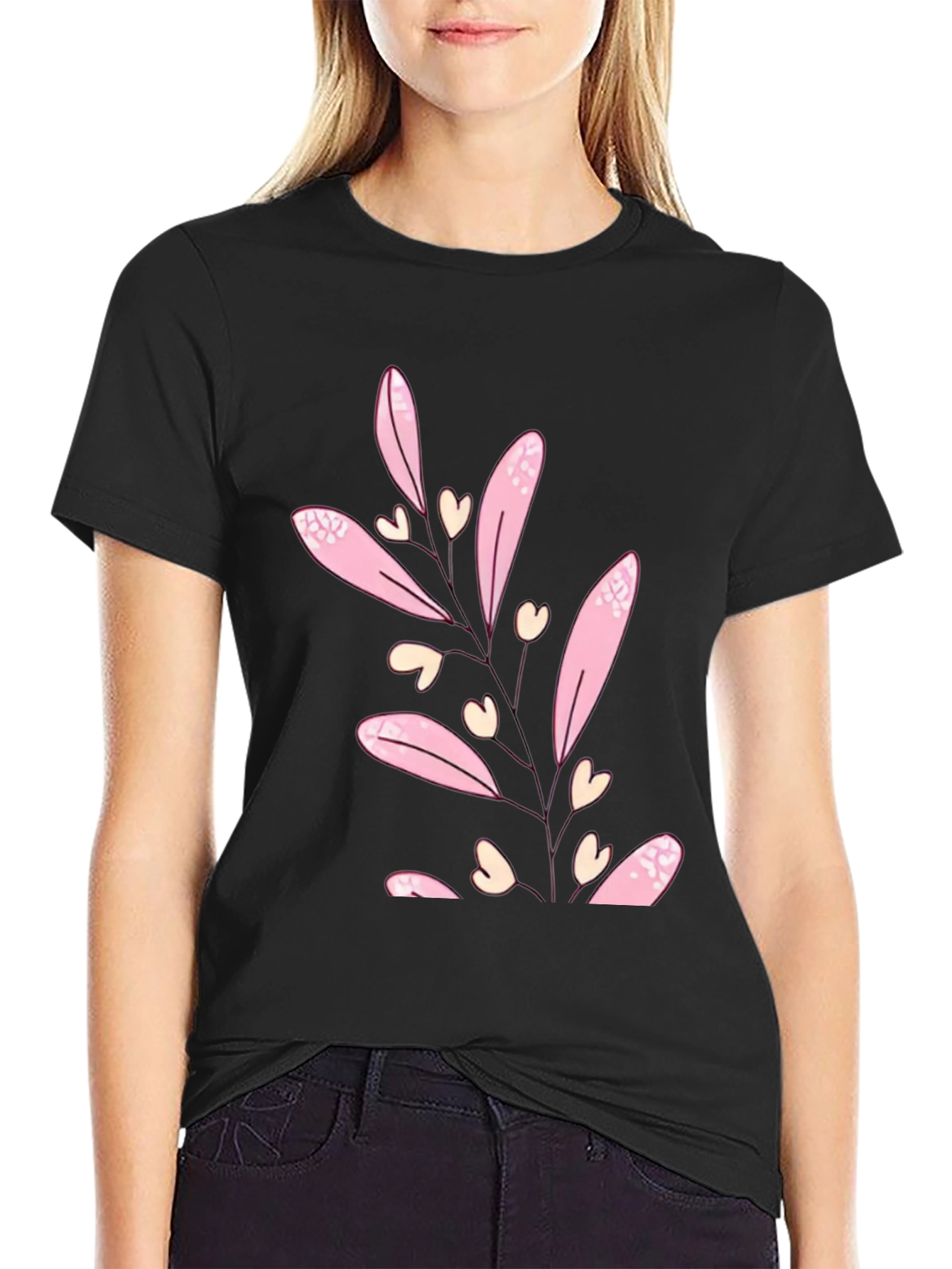 Floral Heart Tee - Black Casual T-Shirt