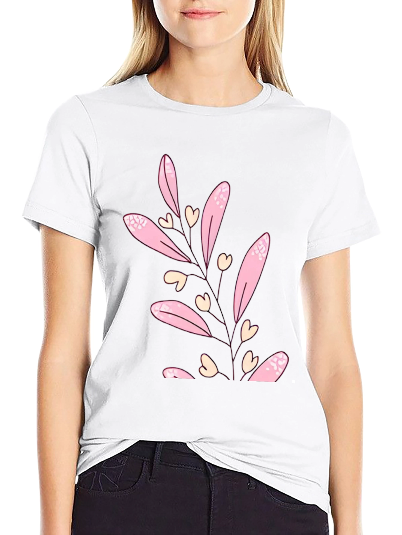 Floral Heart Tee - Black Casual T-Shirt