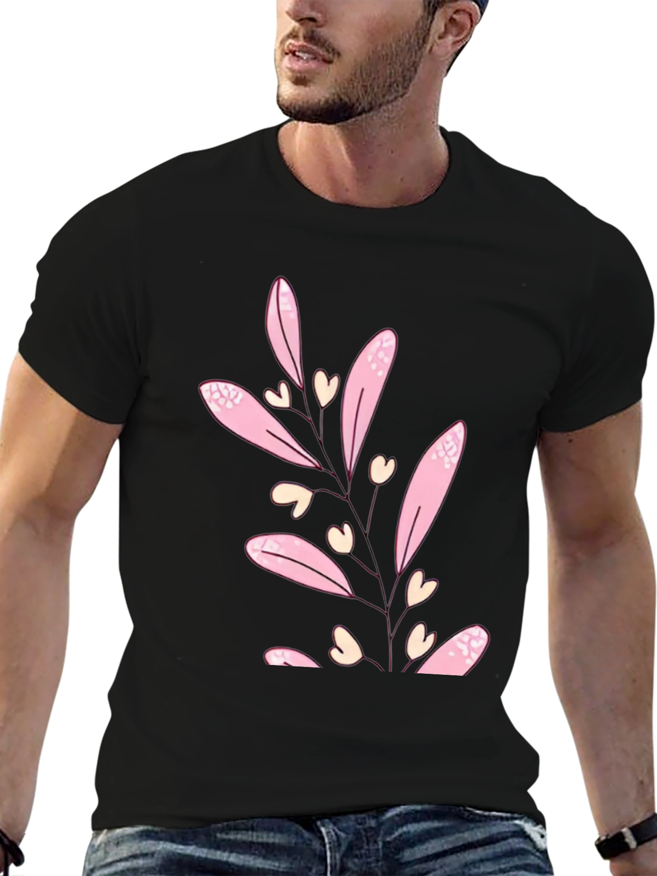 Floral Heart Tee - Black Casual T-Shirt