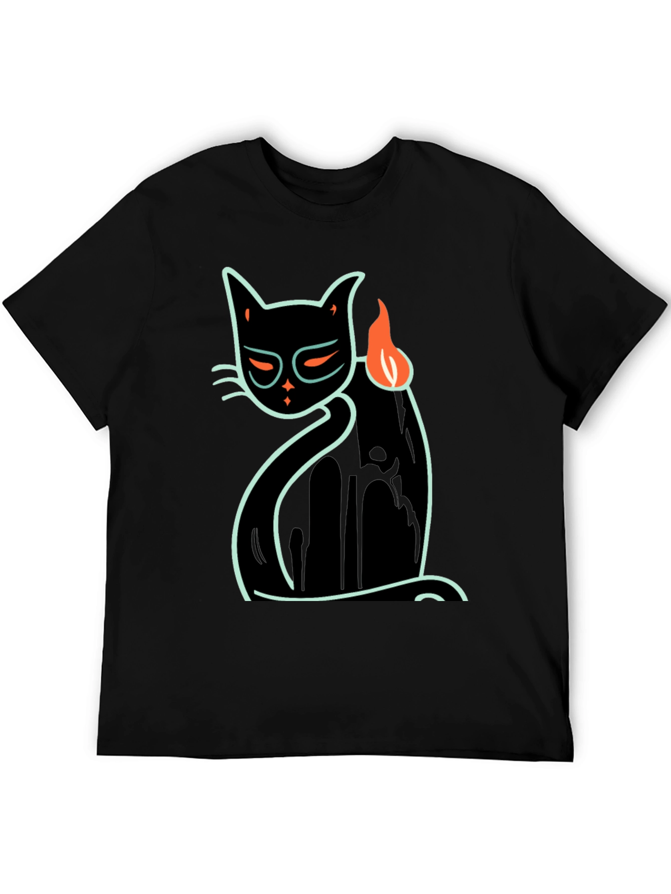Cool Cat Tee: Black T-Shirt with Neon Cat Design
