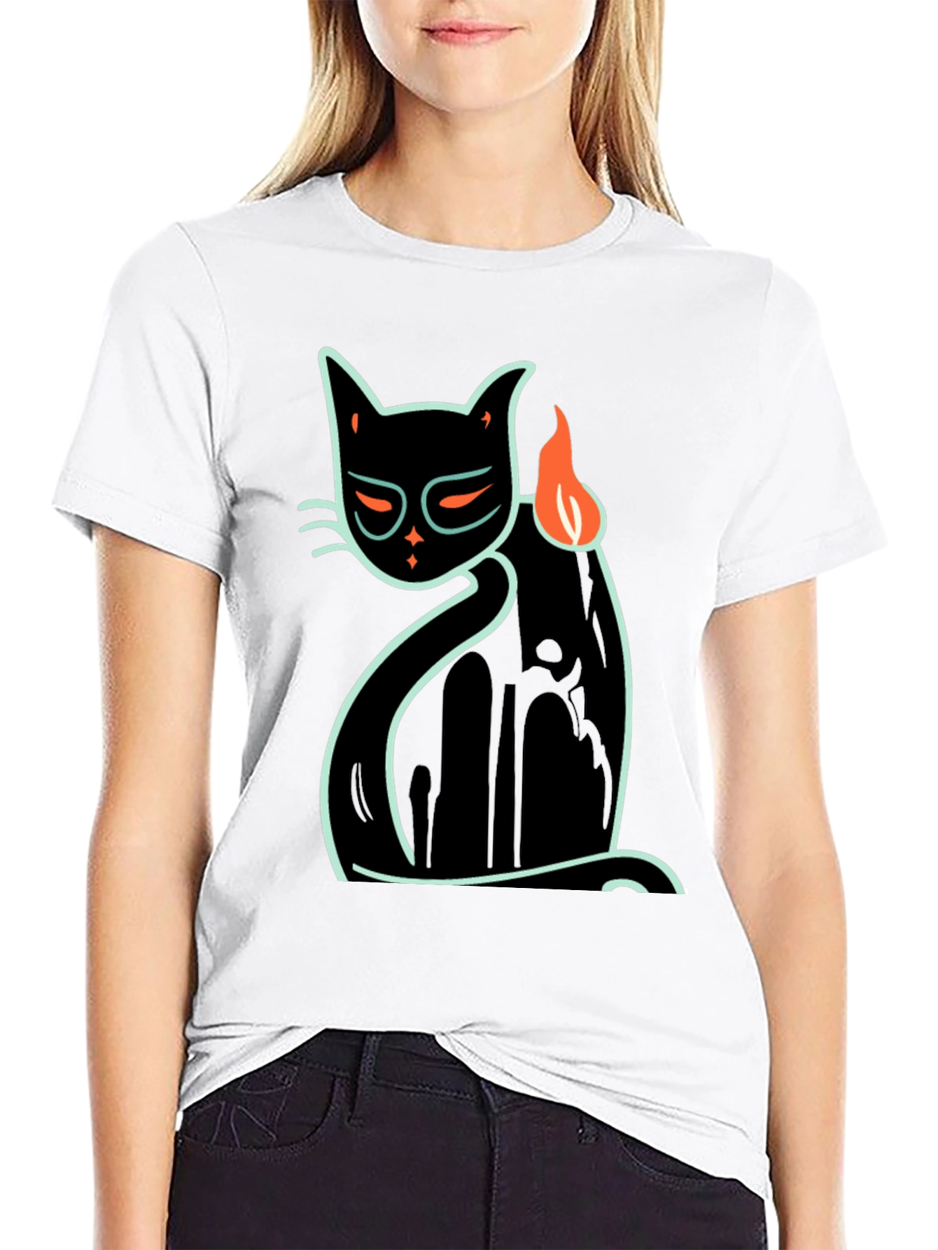 Cool Cat Tee: Black T-Shirt with Neon Cat Design