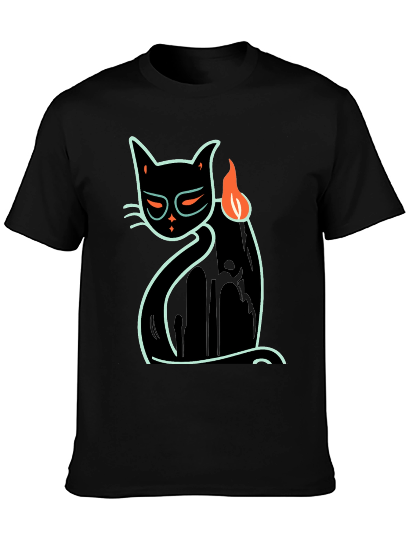 Cool Cat Tee: Black T-Shirt with Neon Cat Design