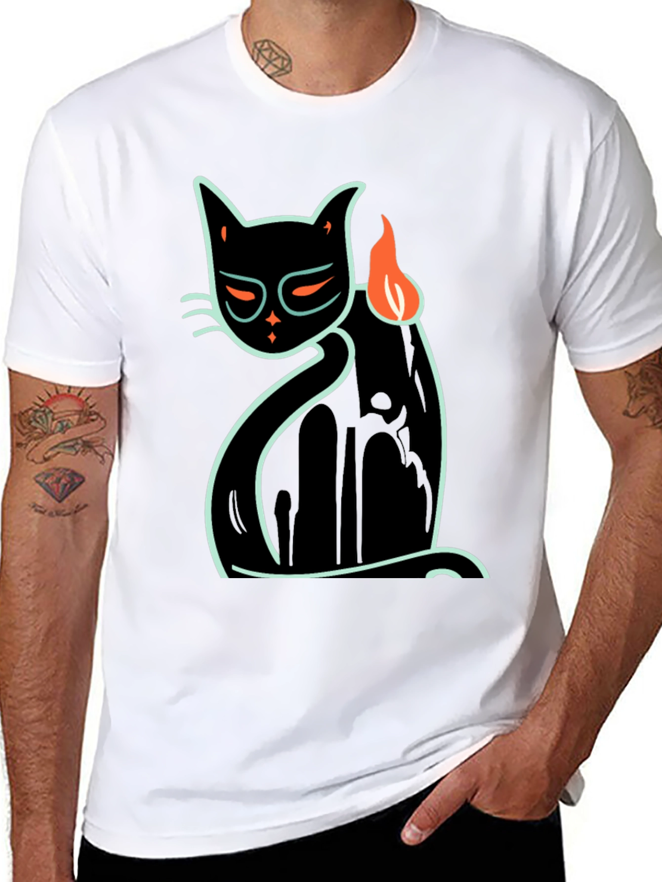 Cool Cat Tee: Black T-Shirt with Neon Cat Design