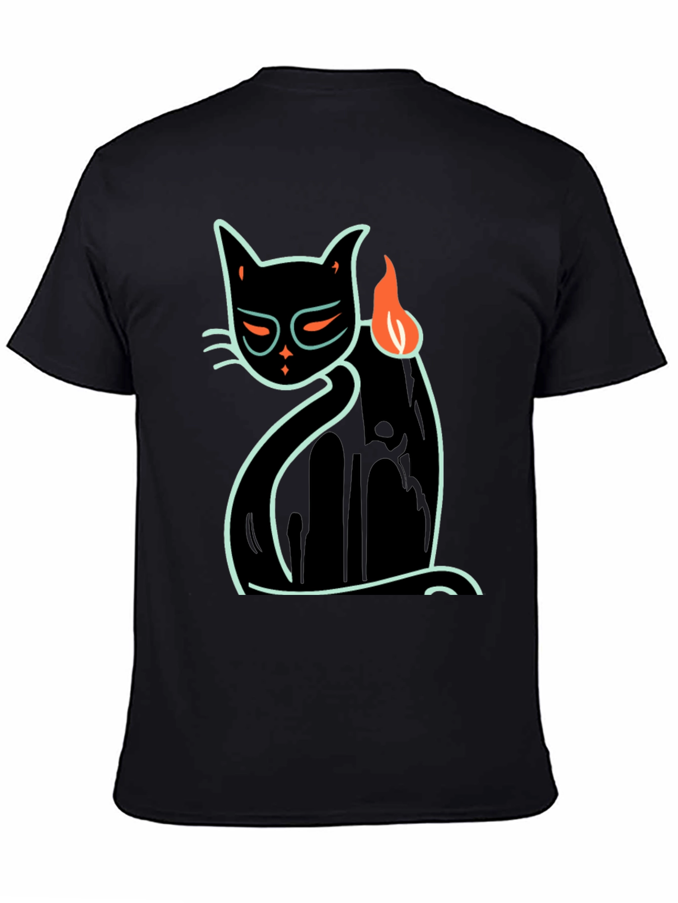 Cool Cat Tee: Black T-Shirt with Neon Cat Design