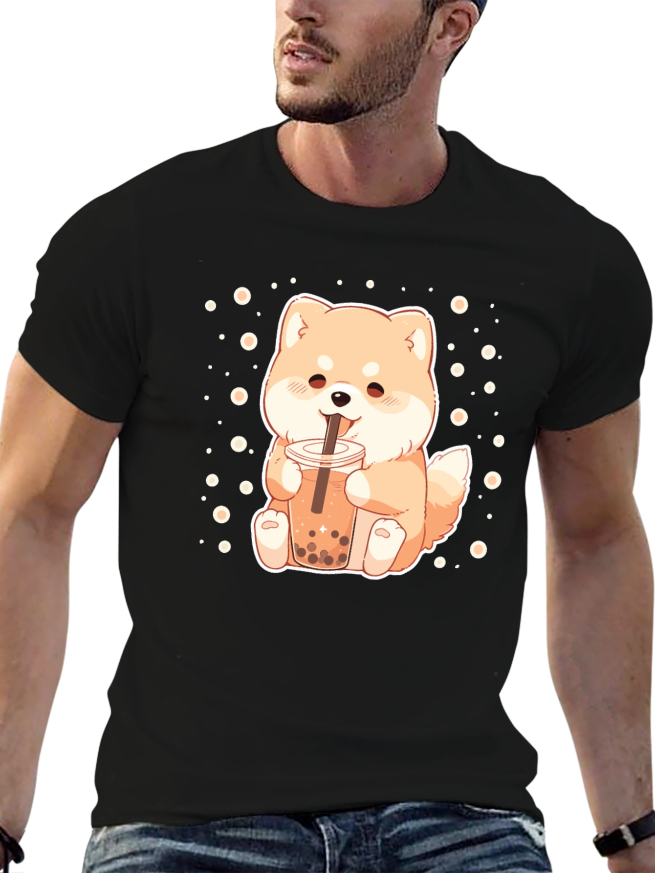 Cute Shiba Inu Boba Tea Graphic T-Shirt