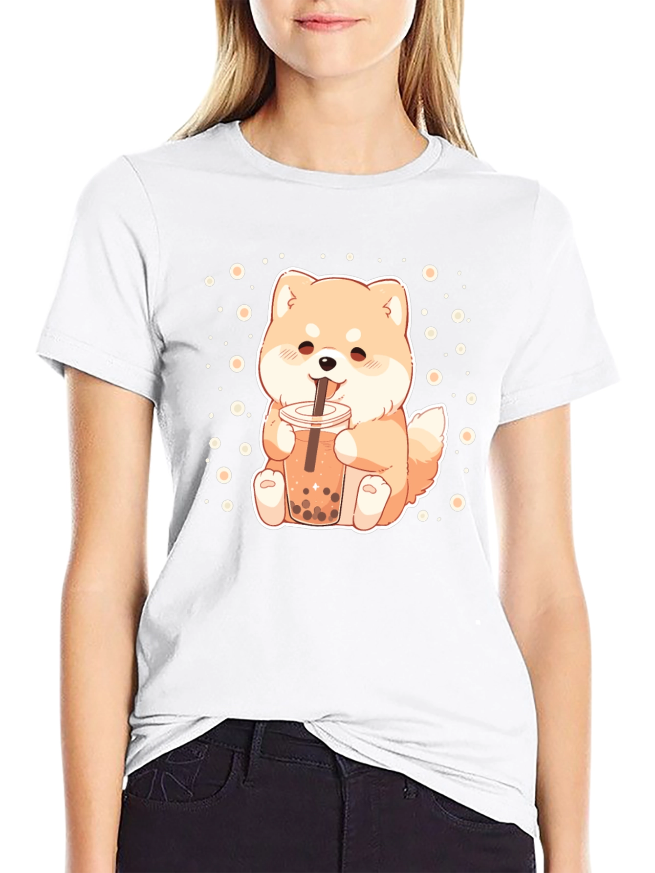 Cute Shiba Inu Boba Tea Graphic T-Shirt