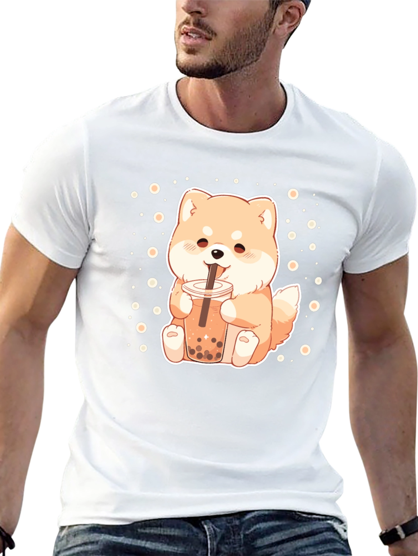 Cute Shiba Inu Boba Tea Graphic T-Shirt
